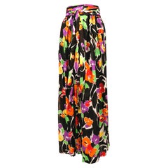 1980's VALENTINO floral printed silk mousseline maxi skirt