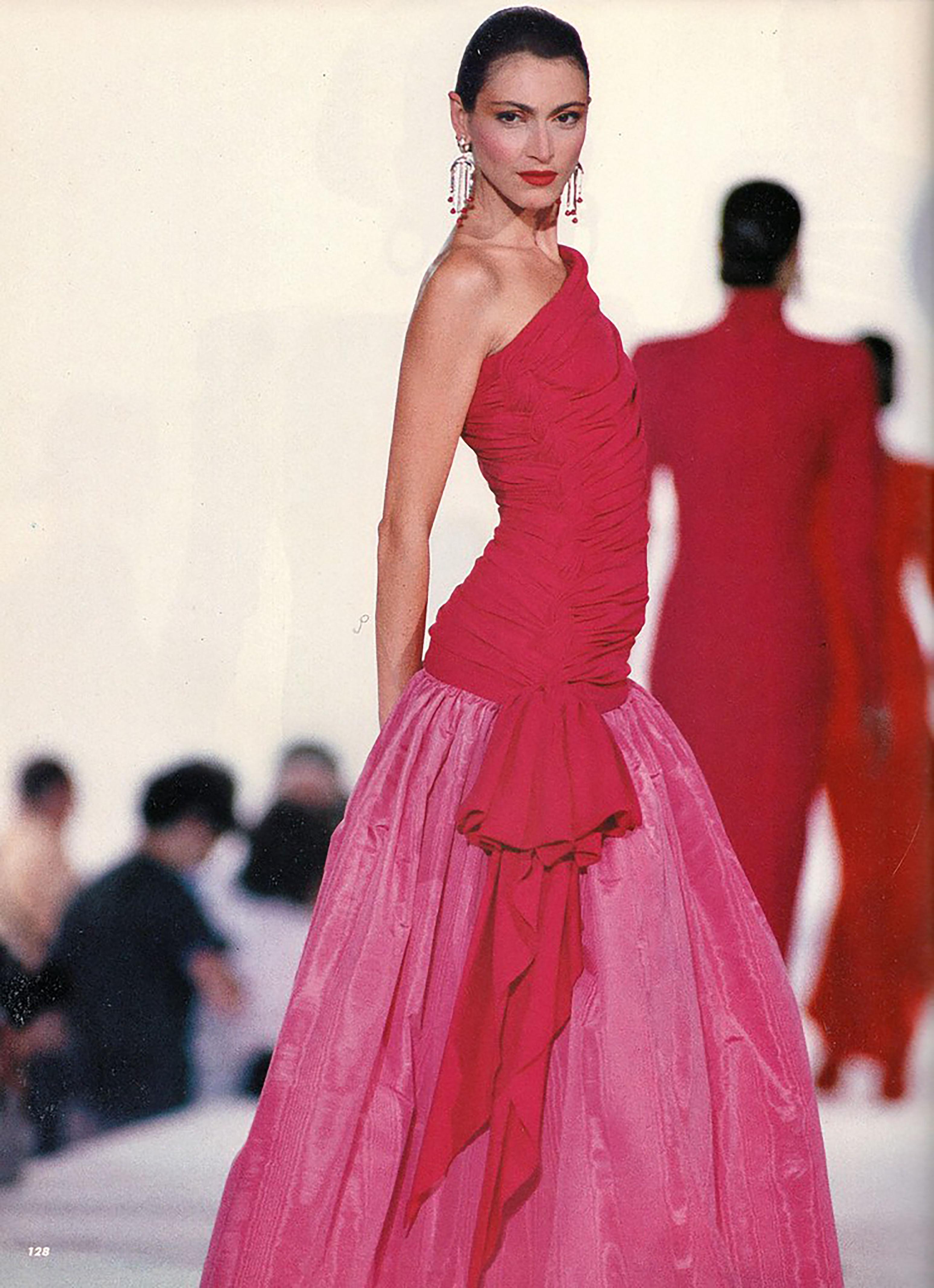 Women's 1980s Valentino Floral Silk Dress with Taffeta Skirt