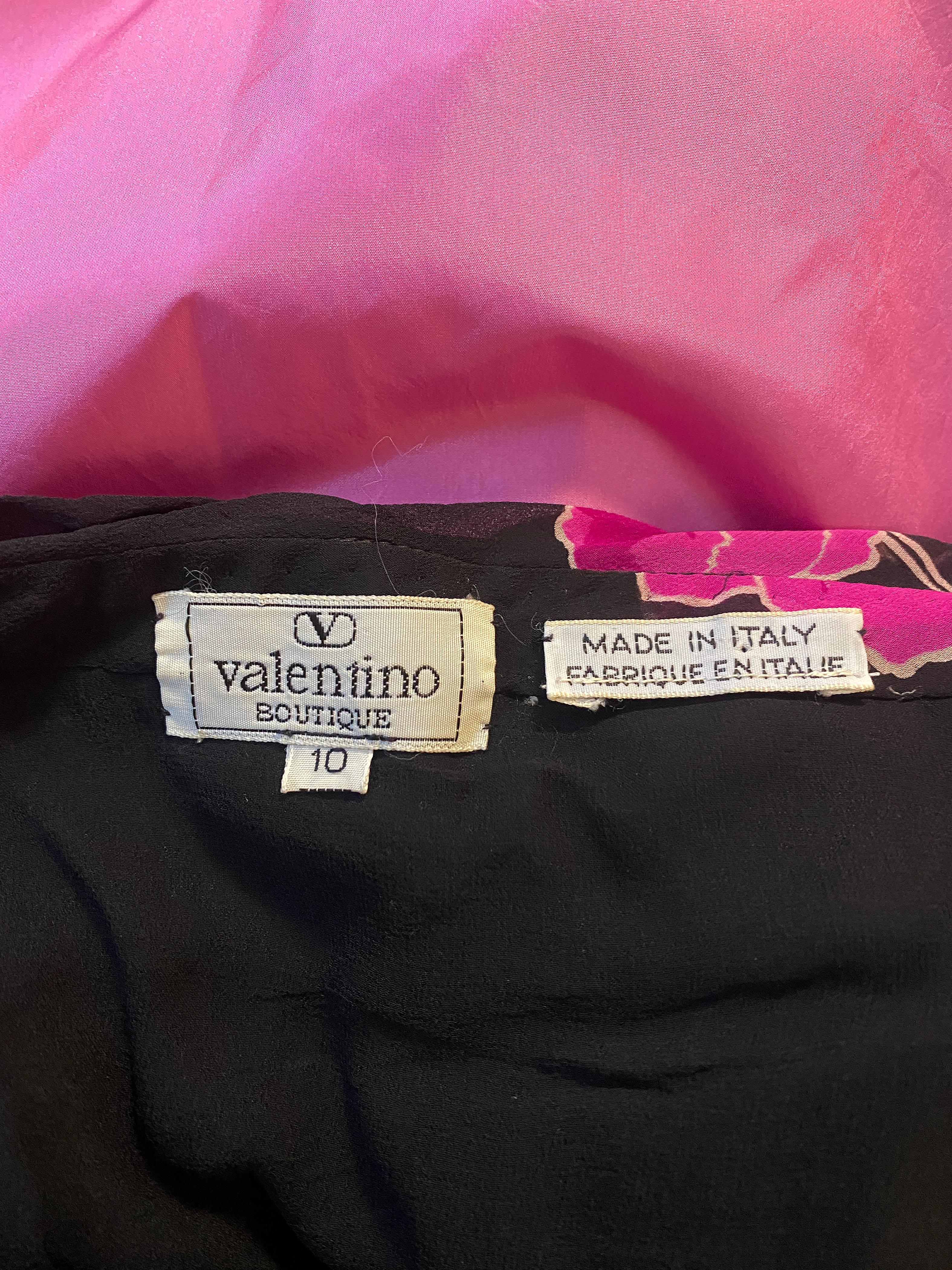 1980s Valentino Floral Silk Dress with Taffeta Skirt 1