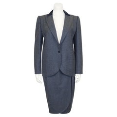 1980s Valentino Grey Skirt Suit with Black Velvet Collar