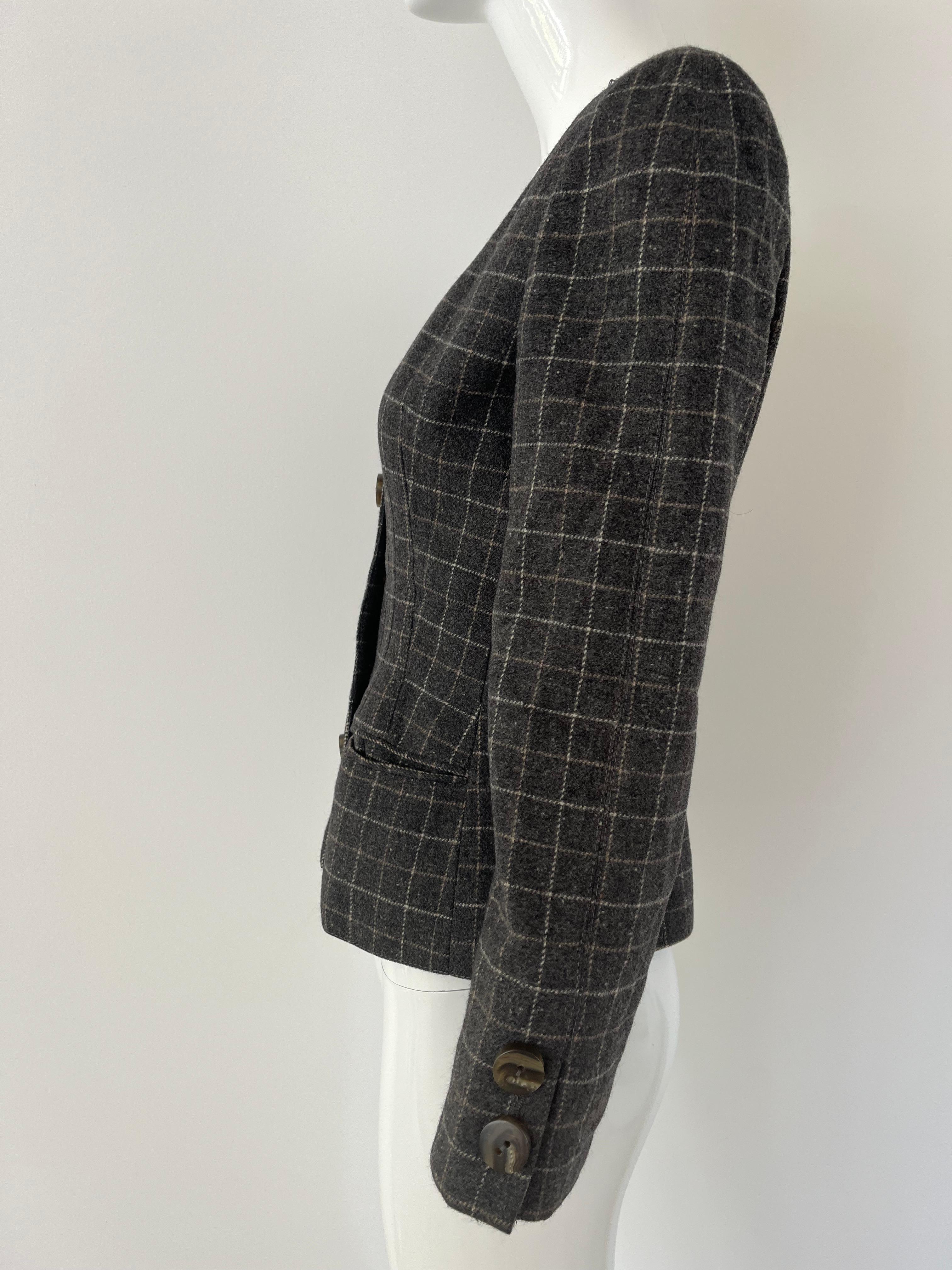 1980 Valentino Veste courte en laine grise à carreaux Pour femmes en vente