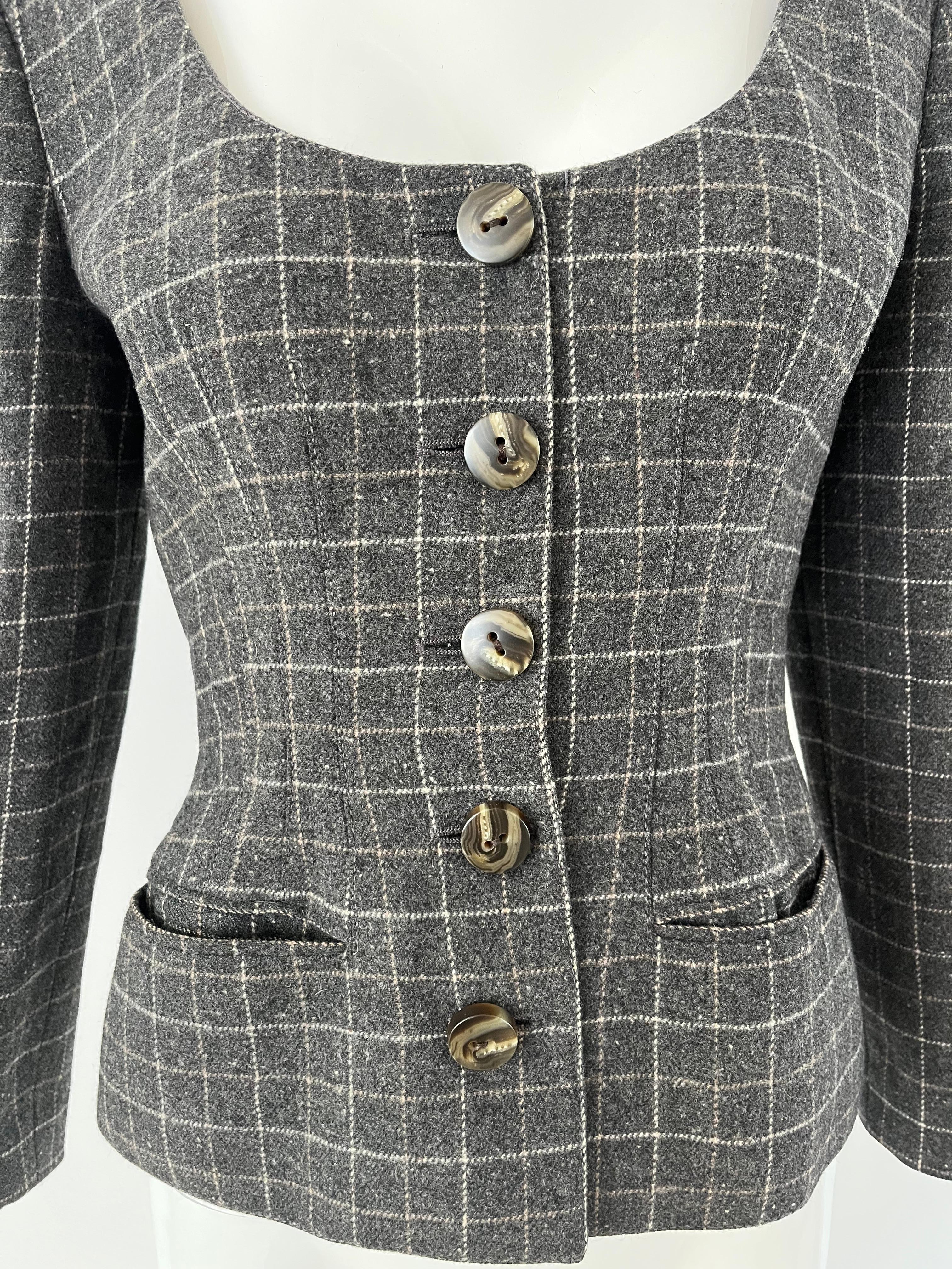 1980s Valentino Grey Wool Windowpane Short Jacket For Sale 2