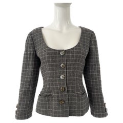 Vintage 1980s Valentino Grey Wool Windowpane Short Jacket