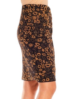 1980S VALENTINO Leopard Print Black & Bronze Silk Chiffon Bead Encrusted Wrap S