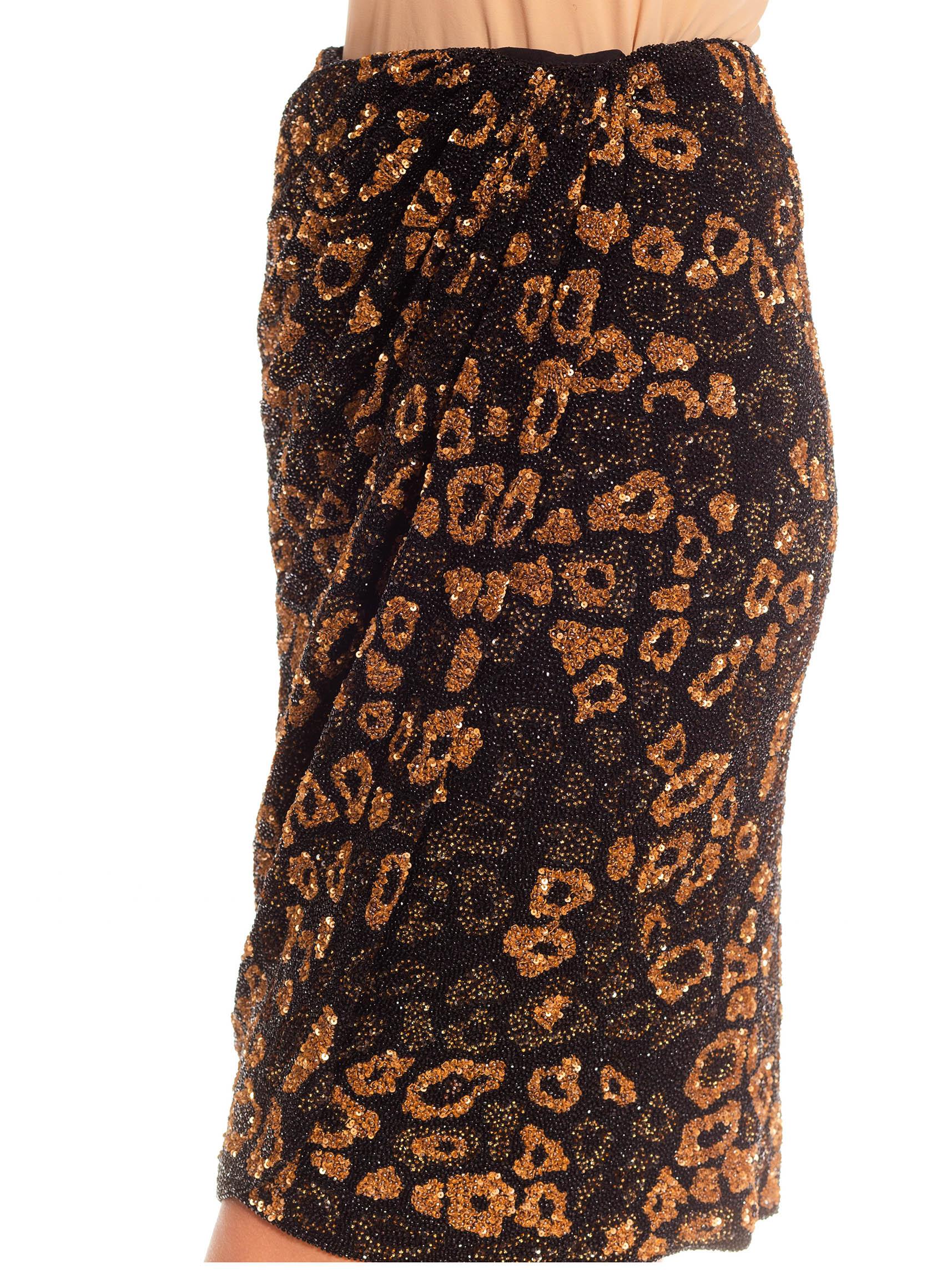 Women's 1980S Valentino Leopard Print Black & Bronze Silk Chiffon Bead Encrusted Wrap S For Sale