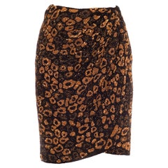 1980S VALENTINO Envoltura de gasa de seda con incrustaciones de perlas de leopardo negro y bronce S