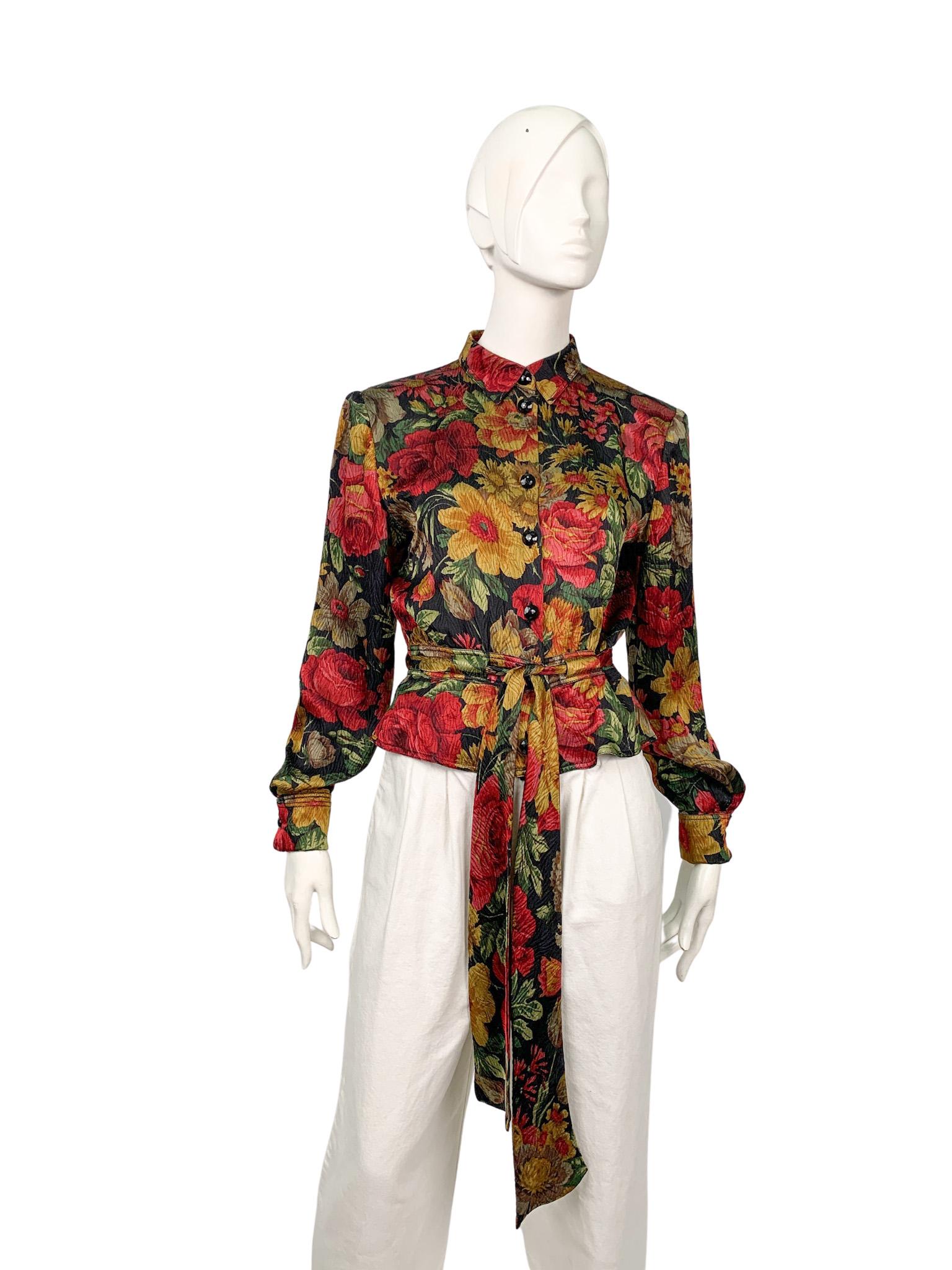 1980s Valentino Miss V Multicolour Floral Silk Jacquard 2-piece Ensemble  2