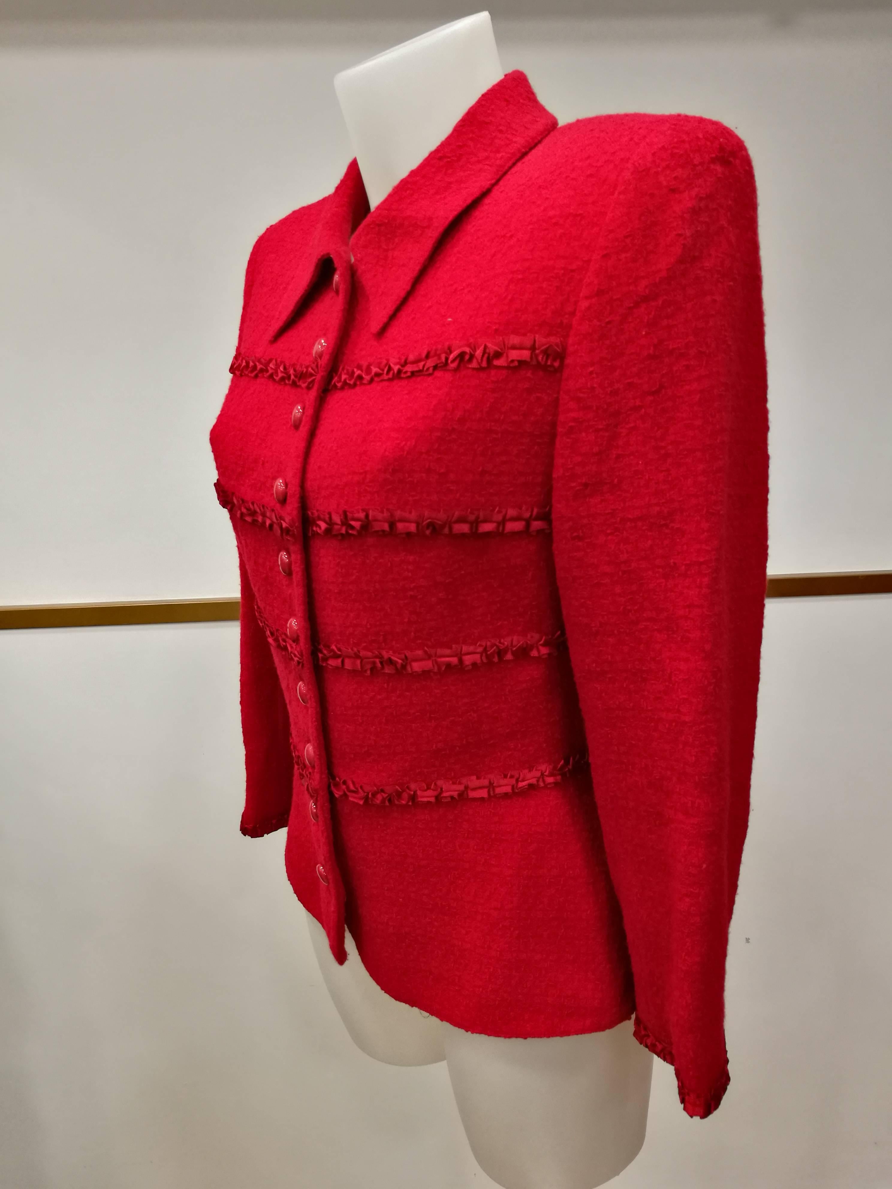 1980s Valentino Miss V. Red Wool Jacket For Sale 1