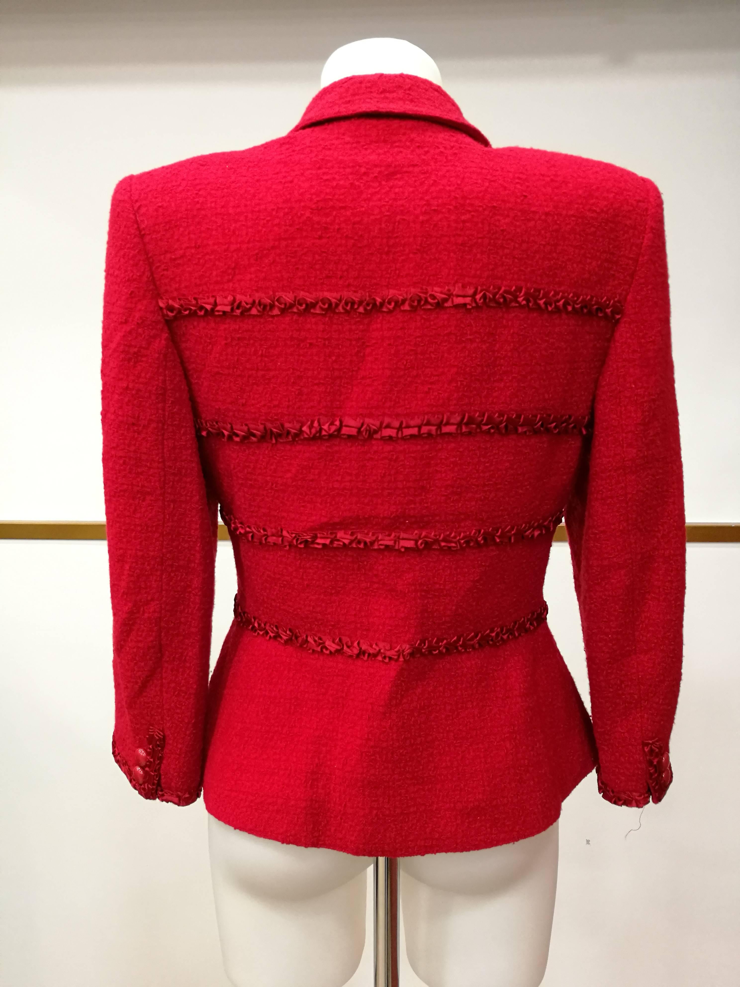 1980s Valentino Miss V. Red Wool Jacket For Sale 2