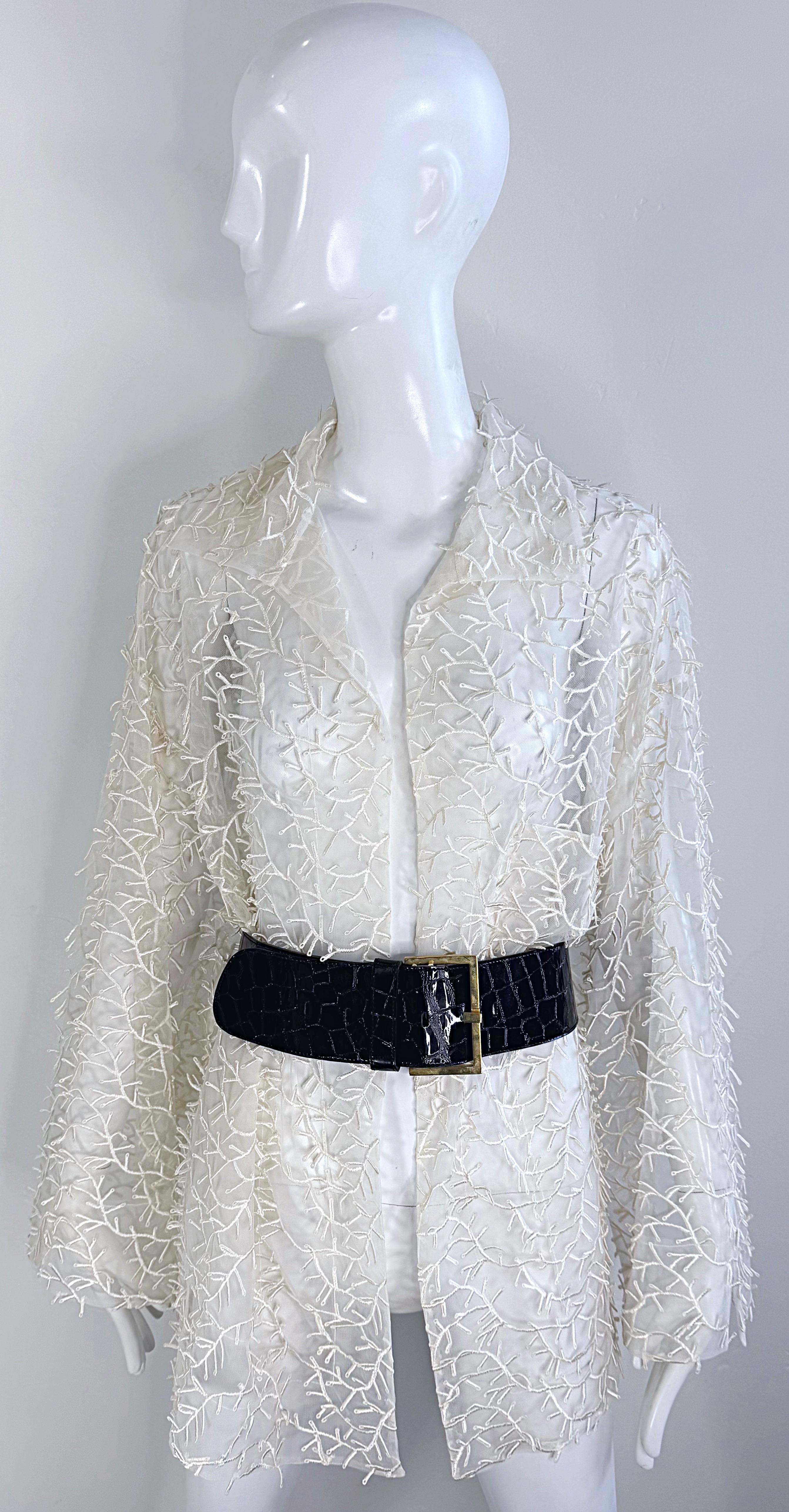 1980s Valentino Miss V White Sheer Nylon Embroidered Oversize Vintage 80s Jacket For Sale 12