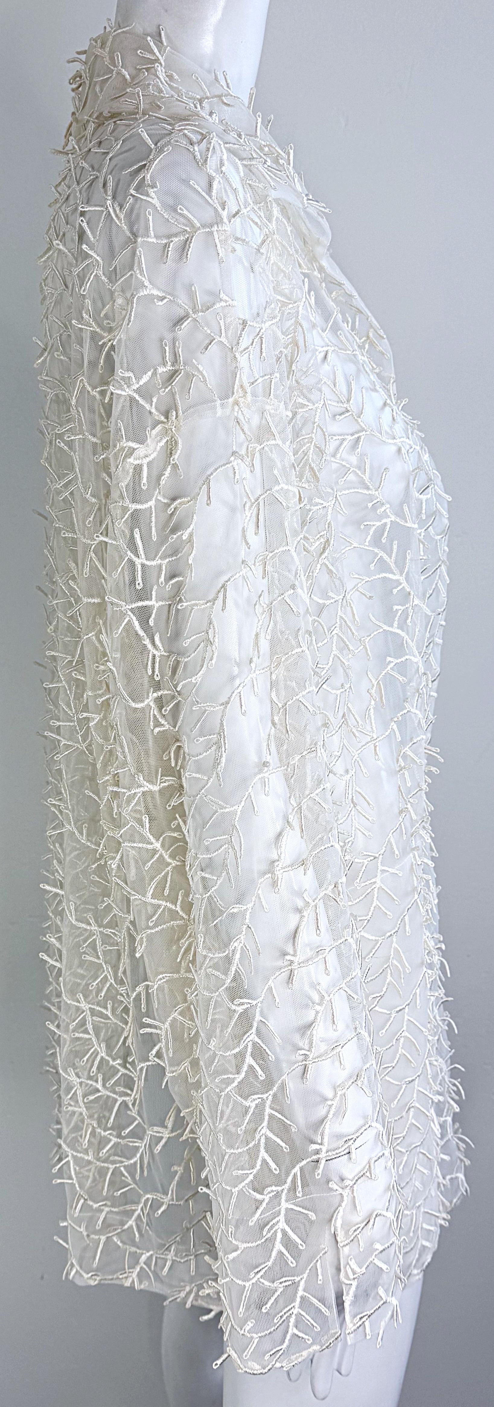 1980s Valentino Miss V White Sheer Nylon Embroidered Oversize Vintage 80s Jacket For Sale 13