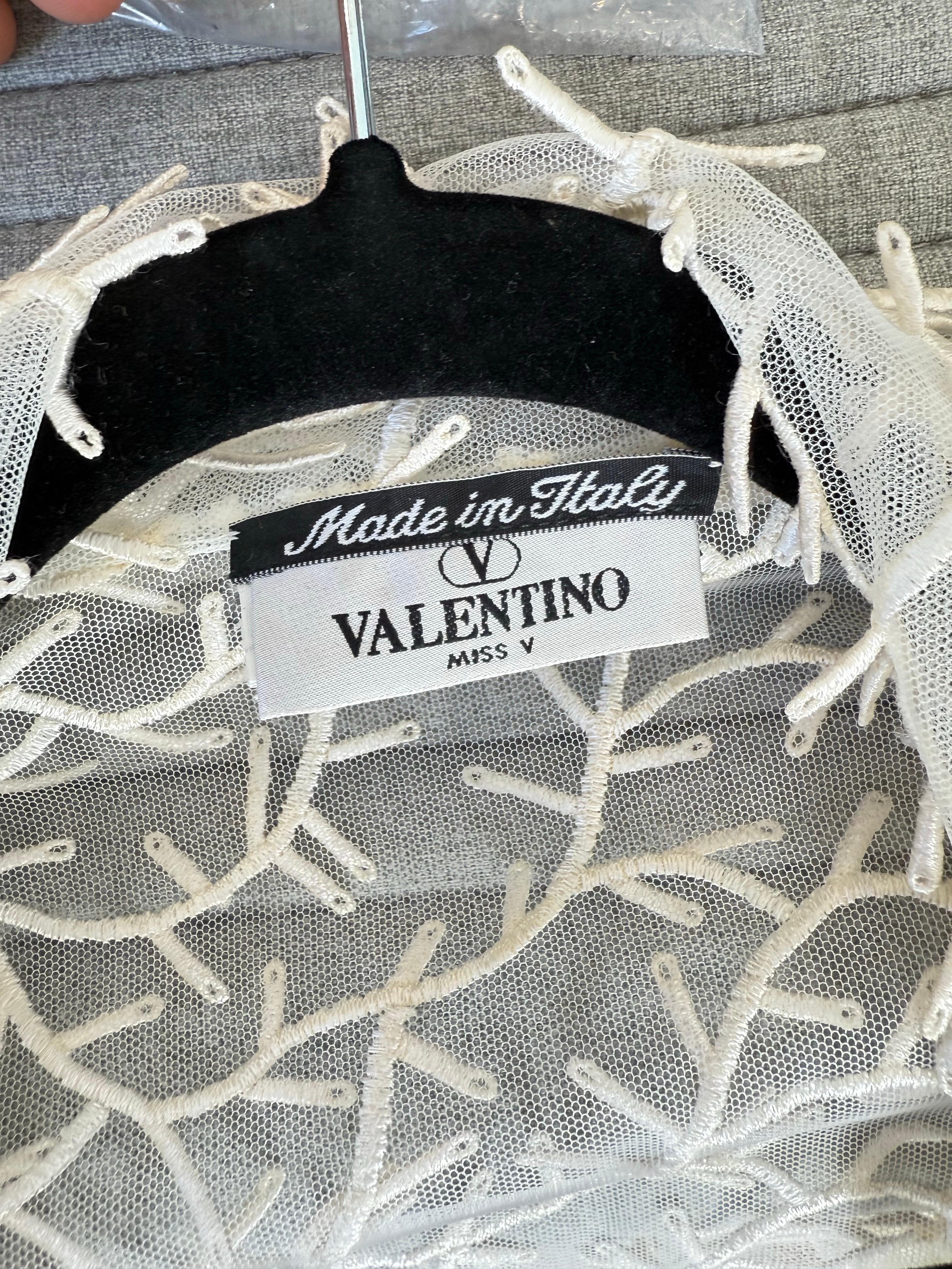 Gray 1980s Valentino Miss V White Sheer Nylon Embroidered Oversize Vintage 80s Jacket For Sale