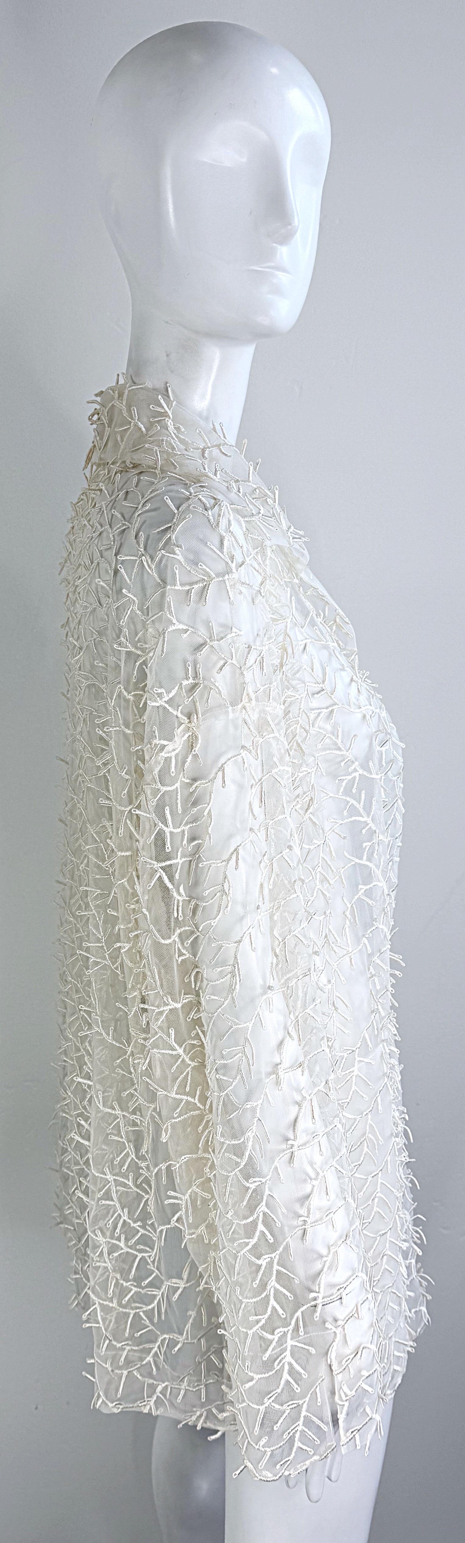 Women's 1980s Valentino Miss V White Sheer Nylon Embroidered Oversize Vintage 80s Jacket For Sale
