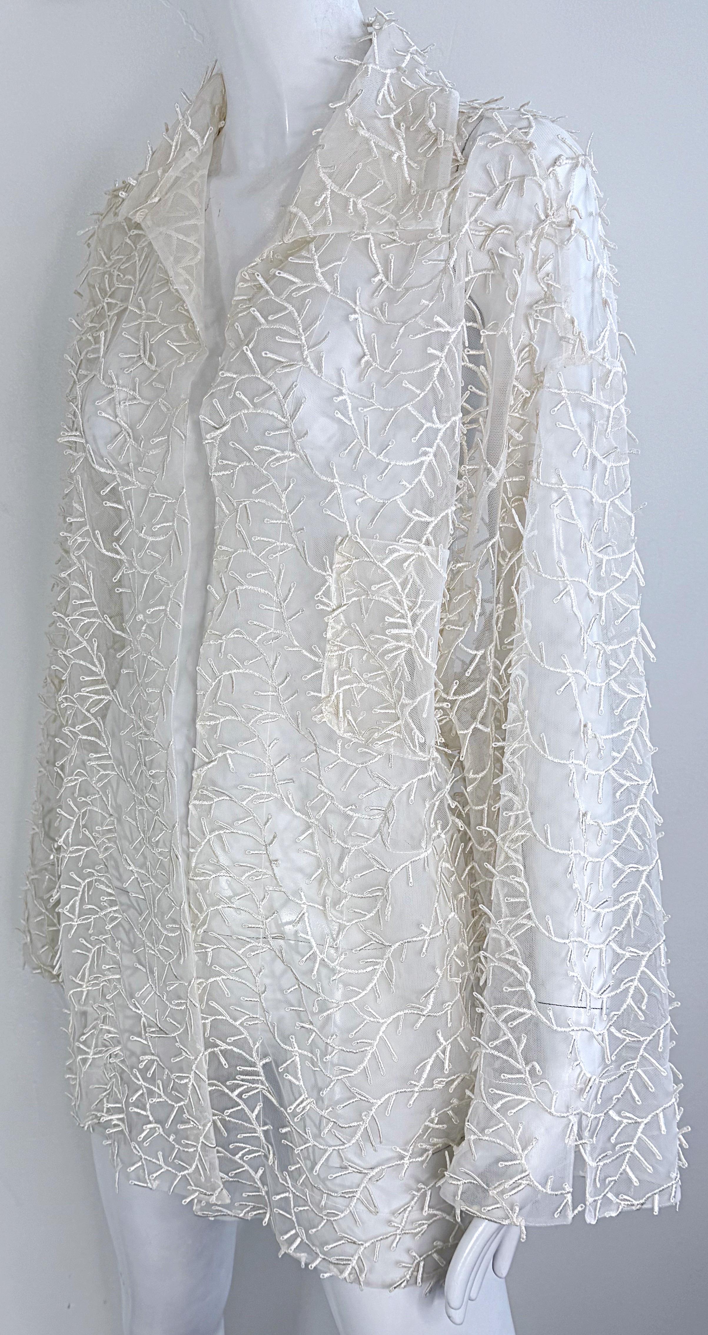 1980s Valentino Miss V White Sheer Nylon Embroidered Oversize Vintage 80s Jacket For Sale 3