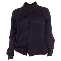 Vintage 1980S Valentino Navy Blue Silk Blouse With Attached Scarf