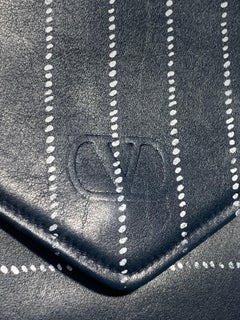 1980s Valentino Navy Lambskin Envelope Convertible Clutch w Pinstripe Detail