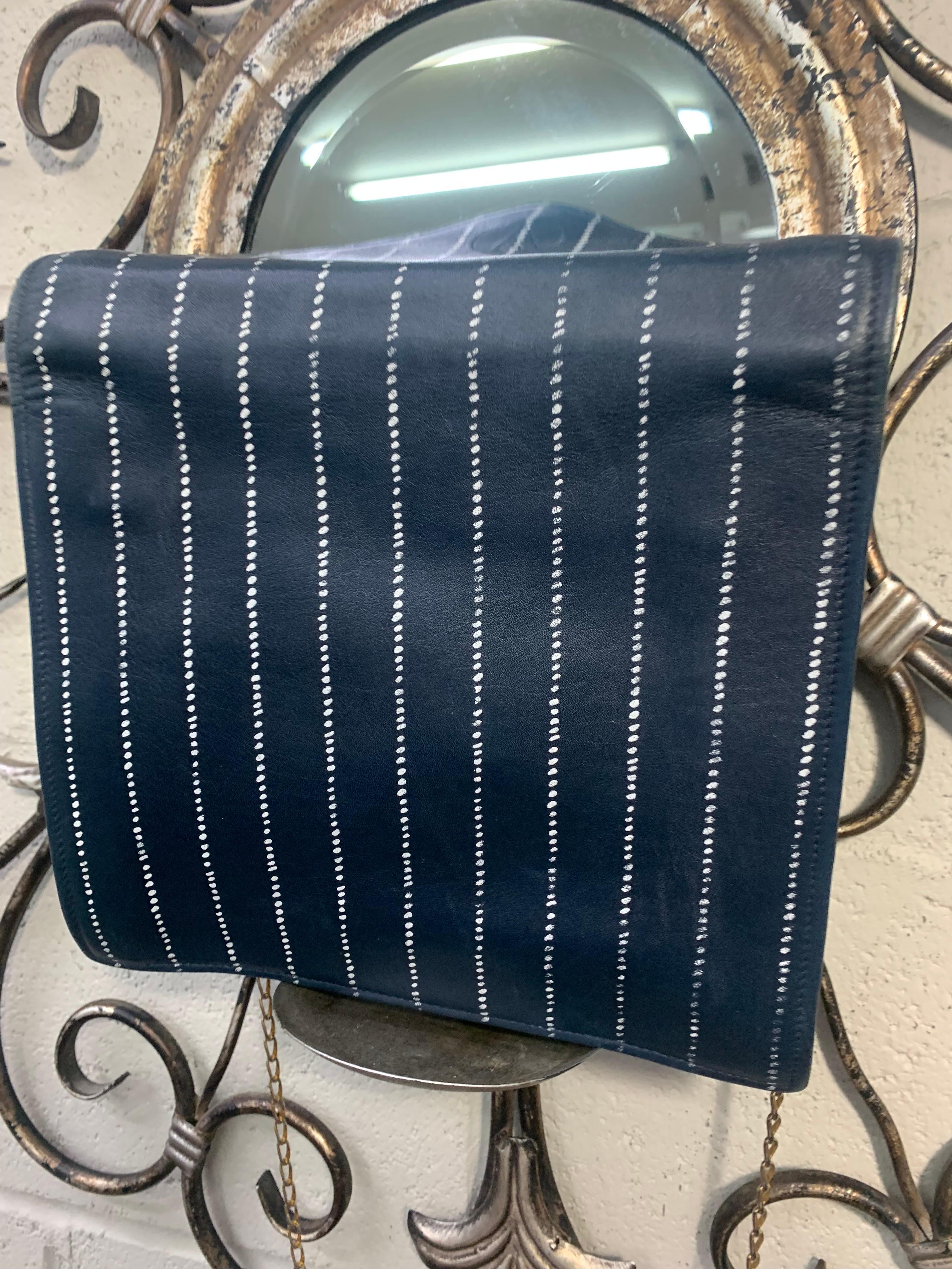 Black 1980s Valentino Navy Lambskin Envelope Convertible Clutch w Pinstripe Detail For Sale