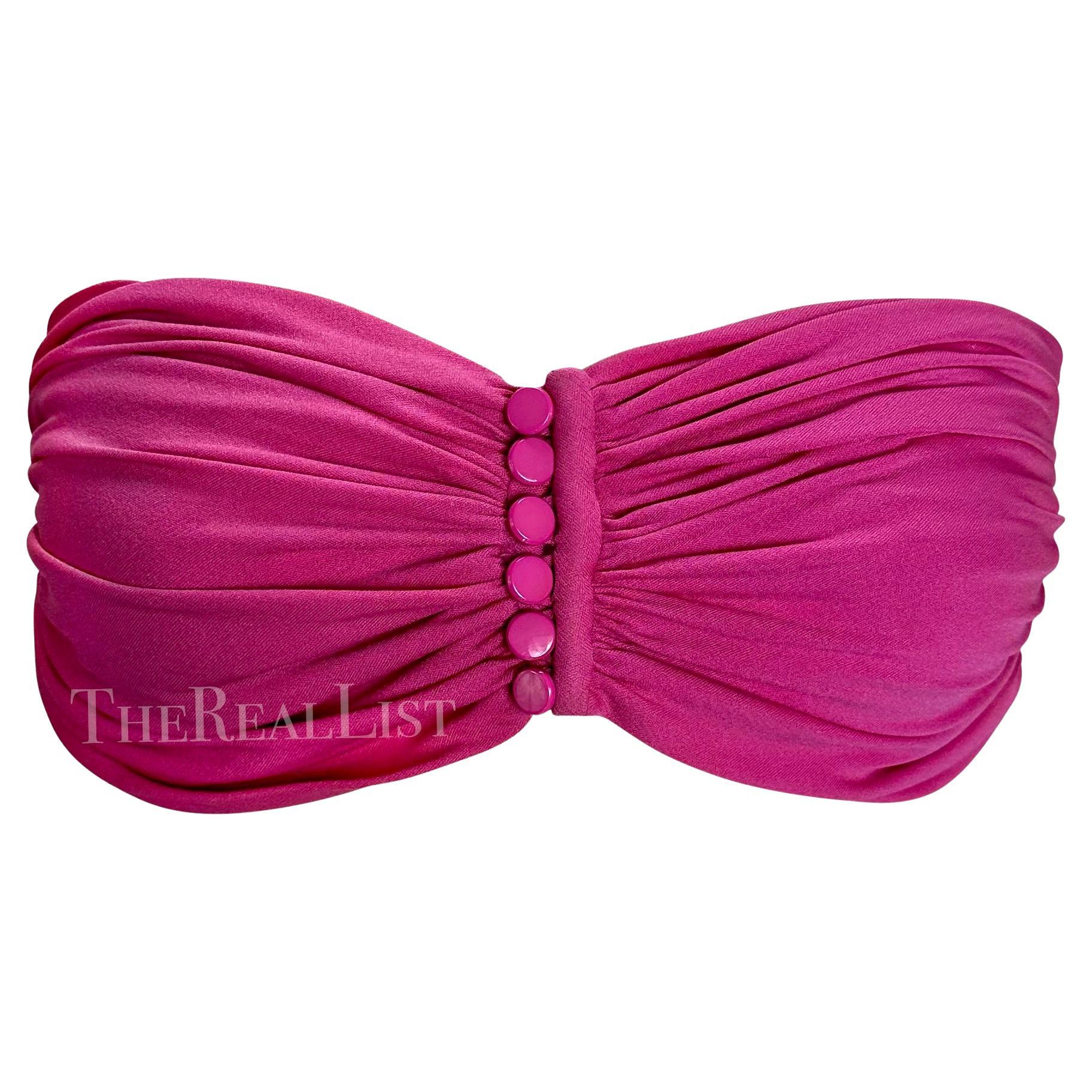 1980s Valentino Night Ruched Hot Pink Bralette Crop Top For Sale