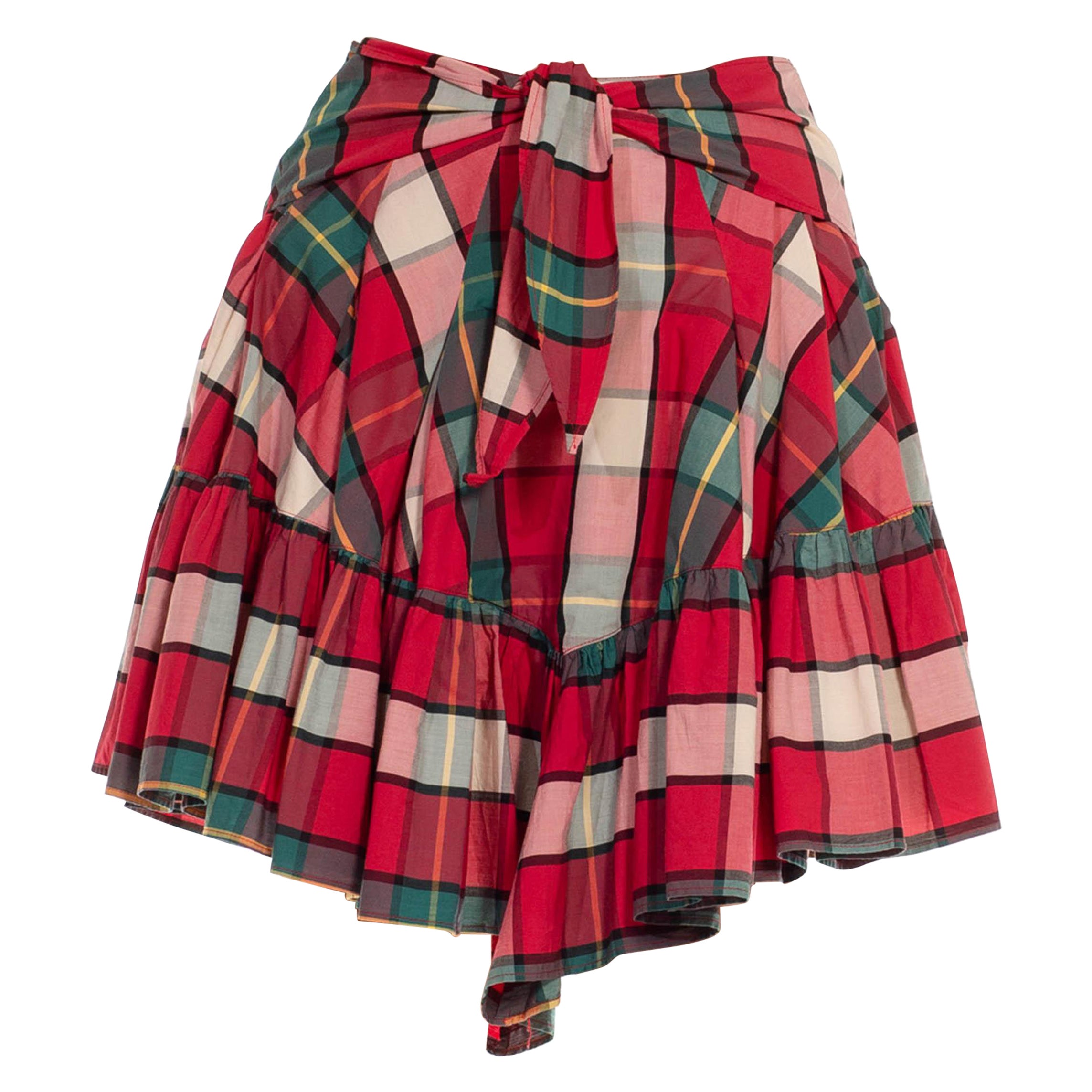 VALENTINO OLIVER - Jupe à carreaux en coton rouge, vert et blanc, années 1980 en vente