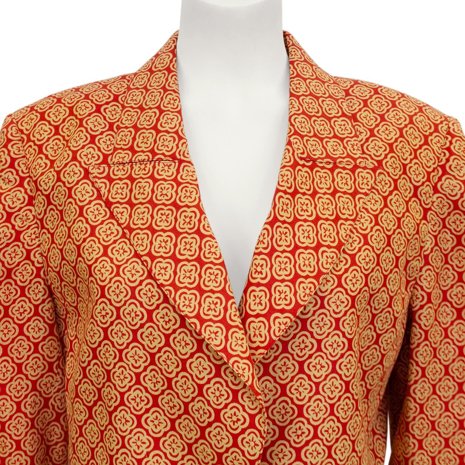 Women's 1980s Valentino Orange and Beige Floral Printed 3 Piece Skirt Suit For Sale