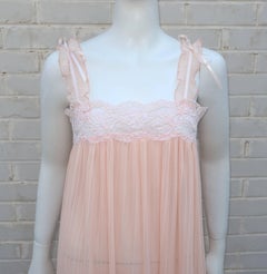 Valentino Peach Micro Pleat Silk Negligee Gown, 1980s