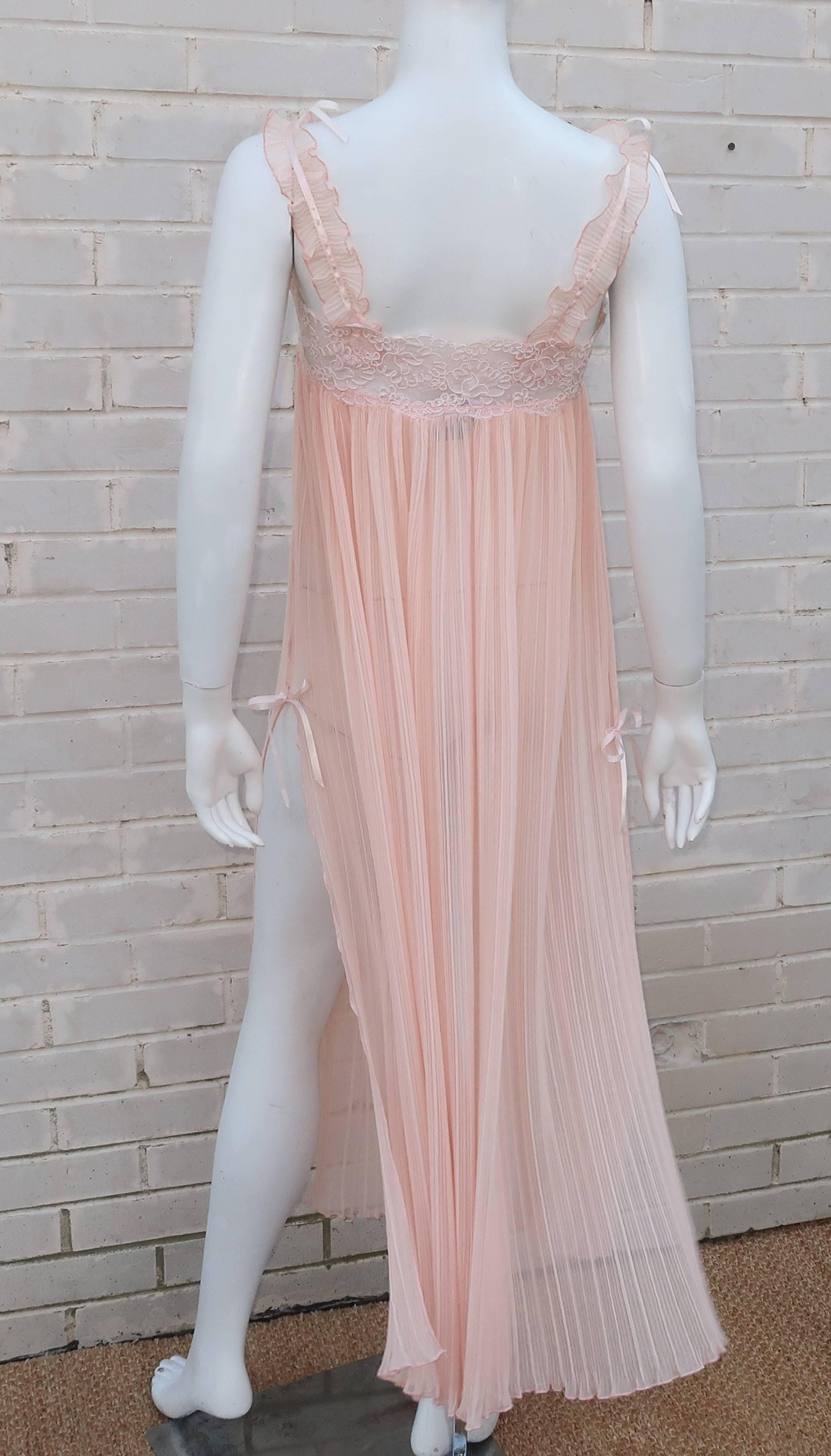 Women's or Men's Valentino Peach Micro Pleat Silk Negligee Gown, 1980s 