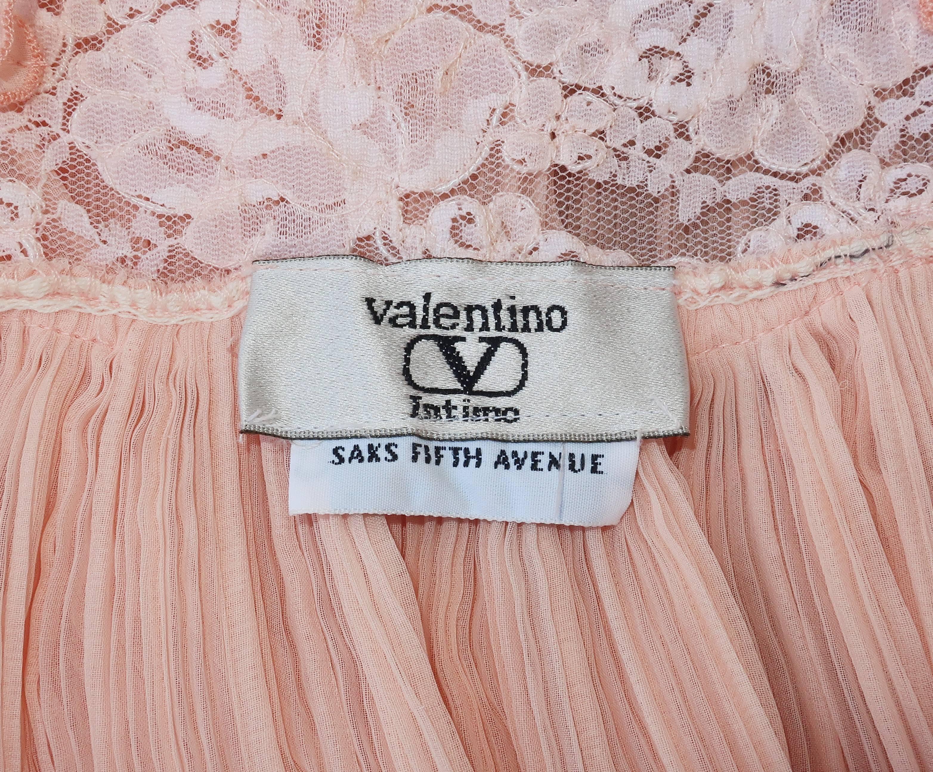 Valentino Peach Micro Pleat Silk Negligee Gown, 1980s  1
