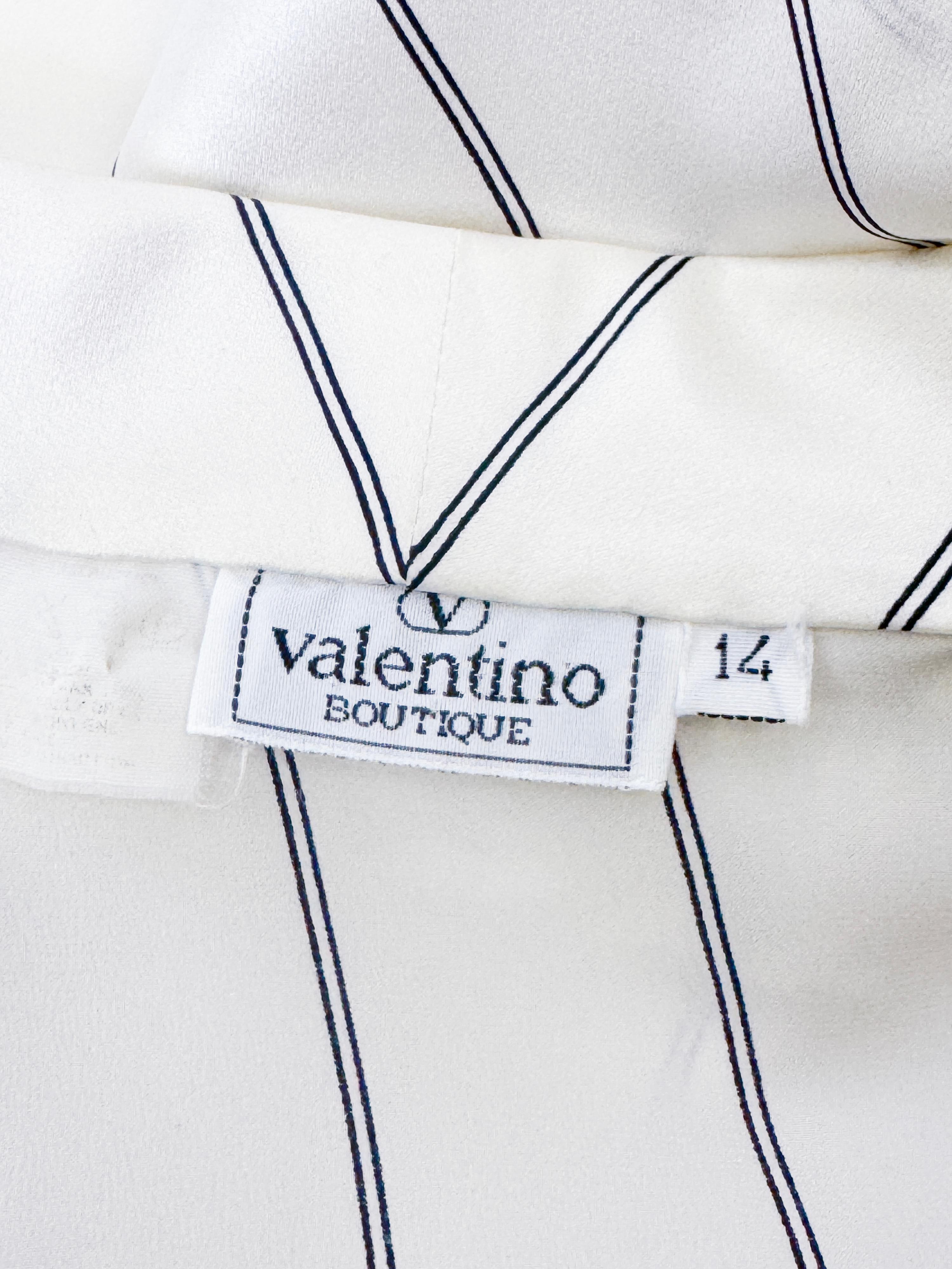 Women's 1980's Valentino Pinstripe Silk Blouse with Lace Ruffle For Sale
