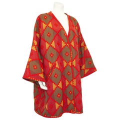 1980s Valentino Red and Brown Embroidered Aztec Jacket