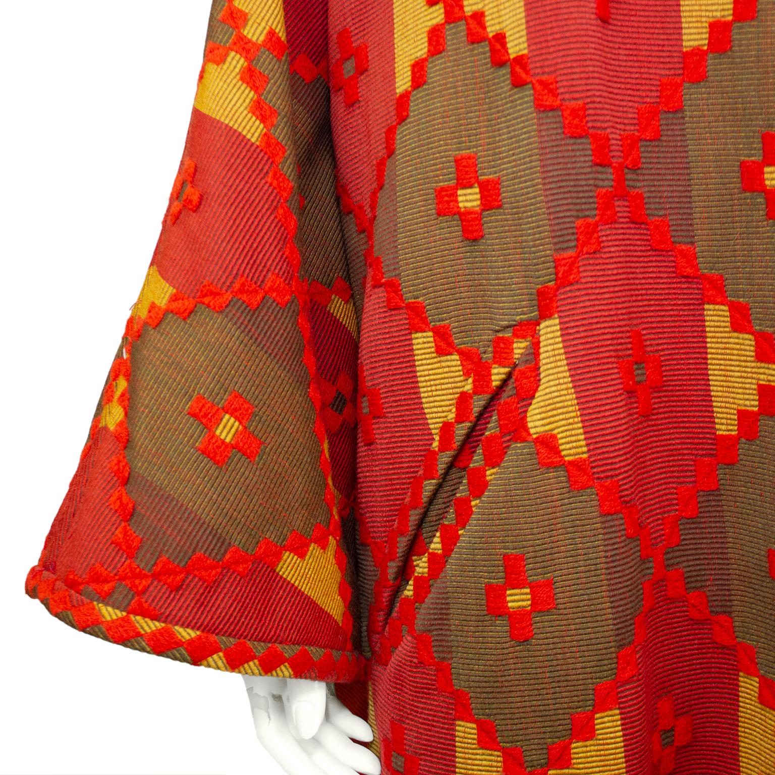 1980s Valentino Red and Brown Embroidered Aztec Jacket For Sale 1