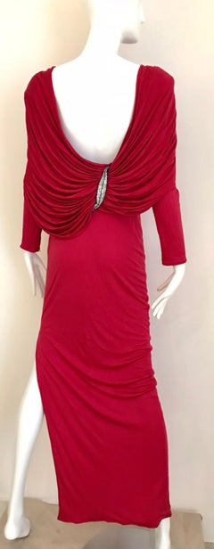 1980s  Valentino Red Silk Jersey Open Back Dress