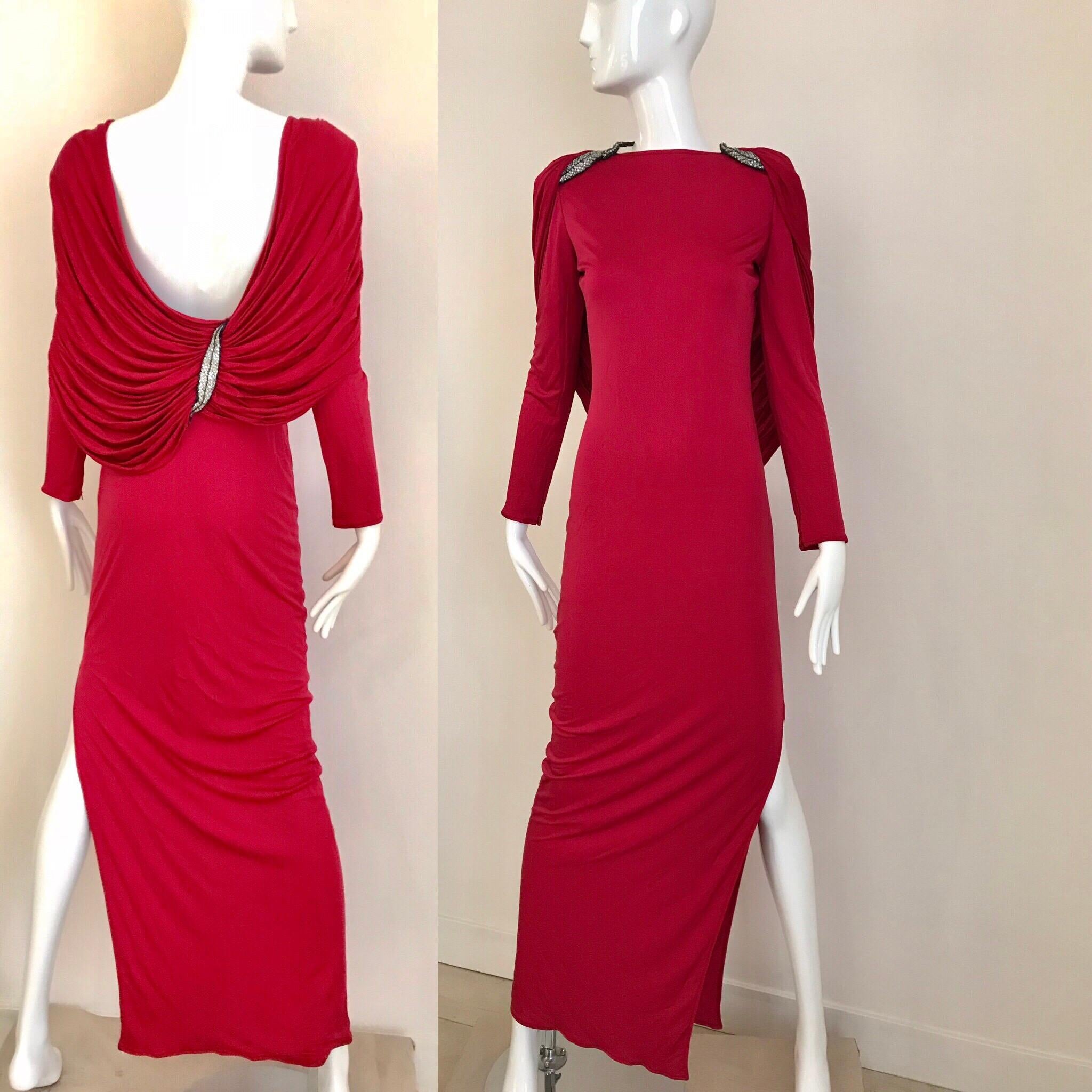 1980s  Valentino Rotes Kleid aus Seidenjersey mit offenem Rücken im Zustand „Gut“ im Angebot in Beverly Hills, CA