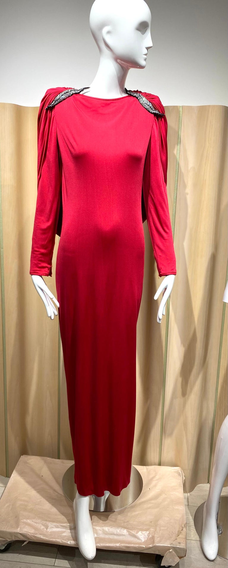 1980s Valentino Red Silk Jersey Open Back Dress