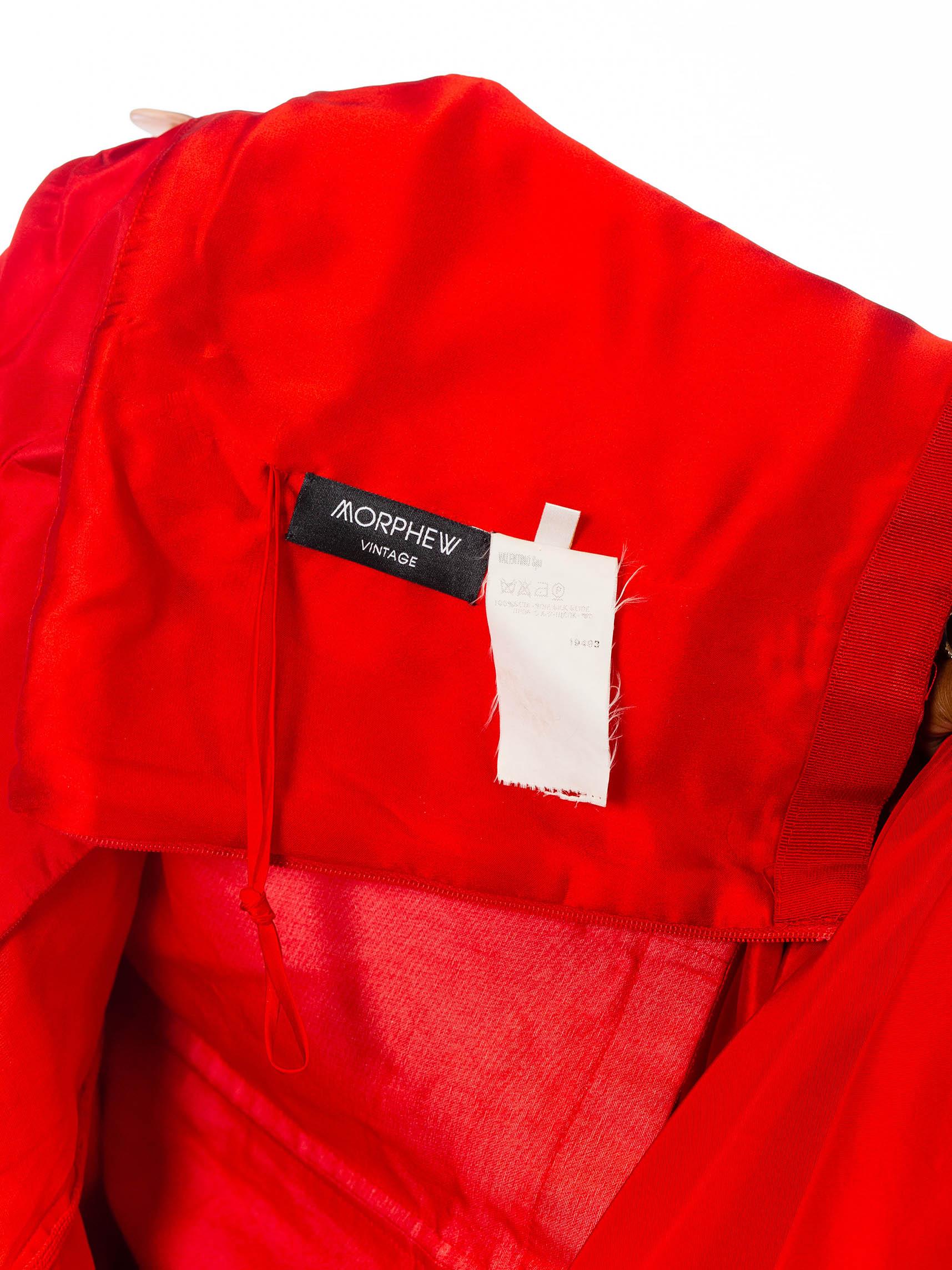 1980er Valentino Rotes trägerloses Seidentaft-Kleid mit Fischschwanz-Schleppe und Rosette P im Angebot 6