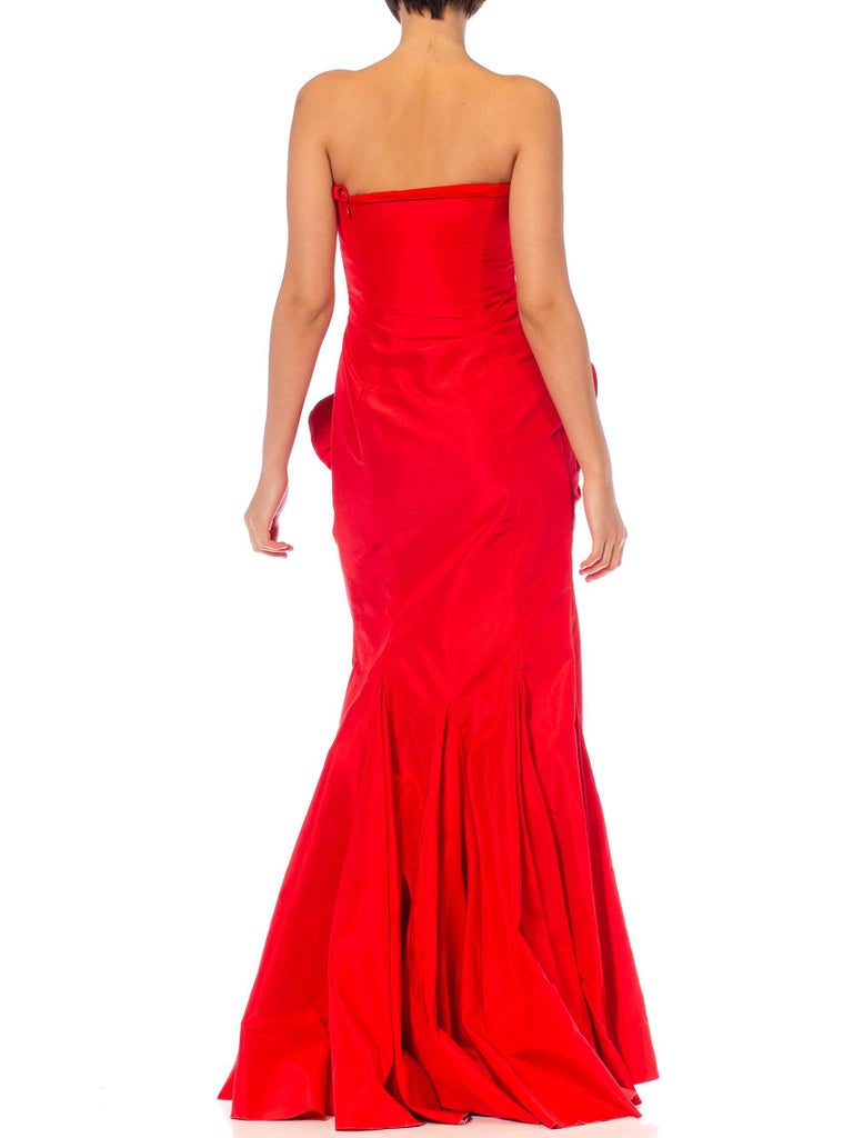 1980S VALENTINO Red Silk Taffeta Strapless Fishtail Trained Gown With  Rosette P at 1stDibs | rosette ruffle layered roseette maxi dress,  strapless fishtail gown, peach taffeta bridesmaid dresses 80s