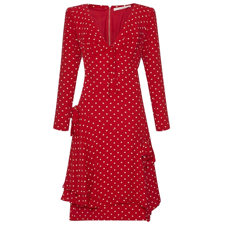 1980s Valentino Silk Crepe Demi Couture Red Polka Dot Dress with Bow ...
