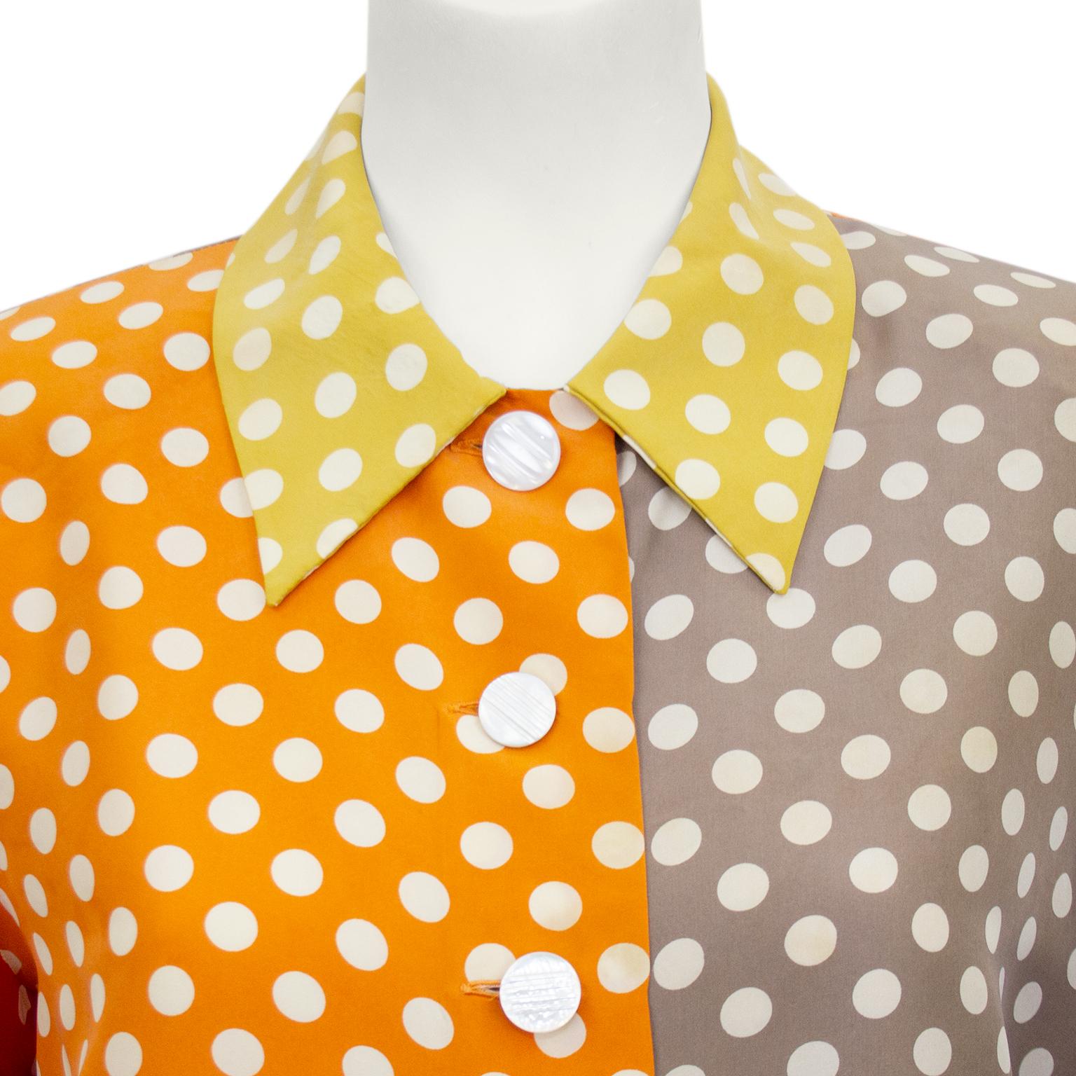 1980's Valentino Silk Multi Color Polka Dot Shirt In Good Condition For Sale In Toronto, Ontario