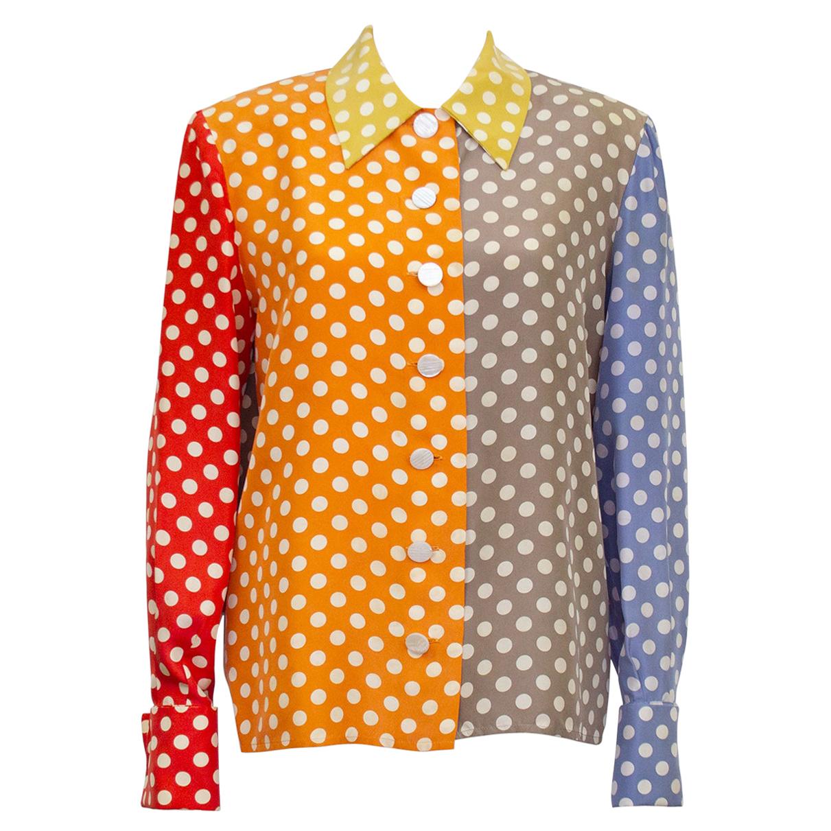 1980's Valentino Silk Multi Color Polka Dot Shirt For Sale