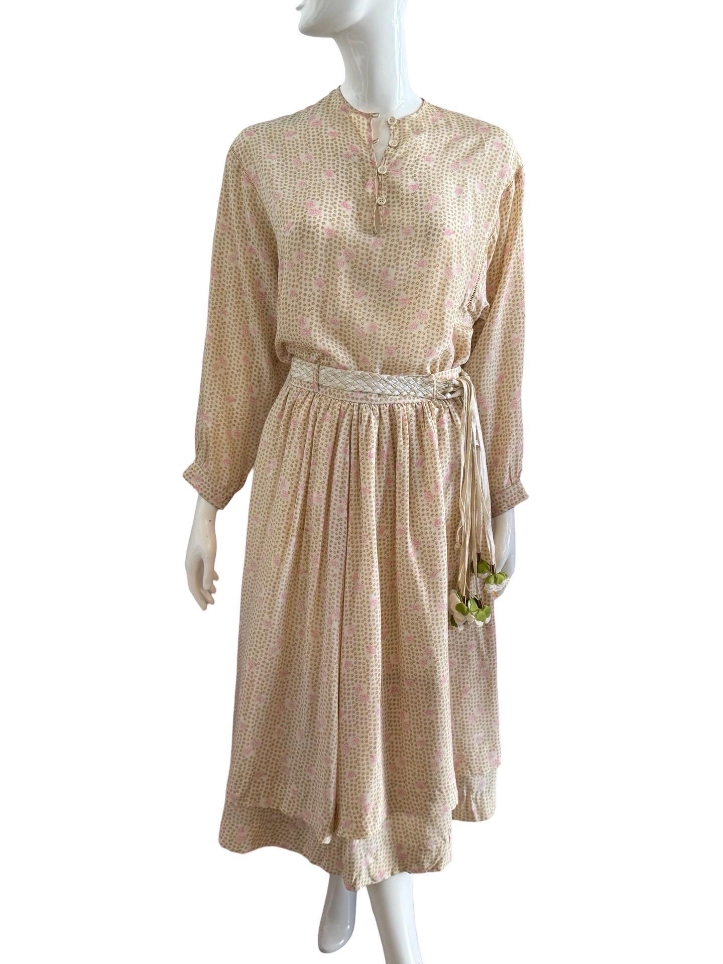 Brown 1980s Valentino Silk Rose Skirt Set For Sale