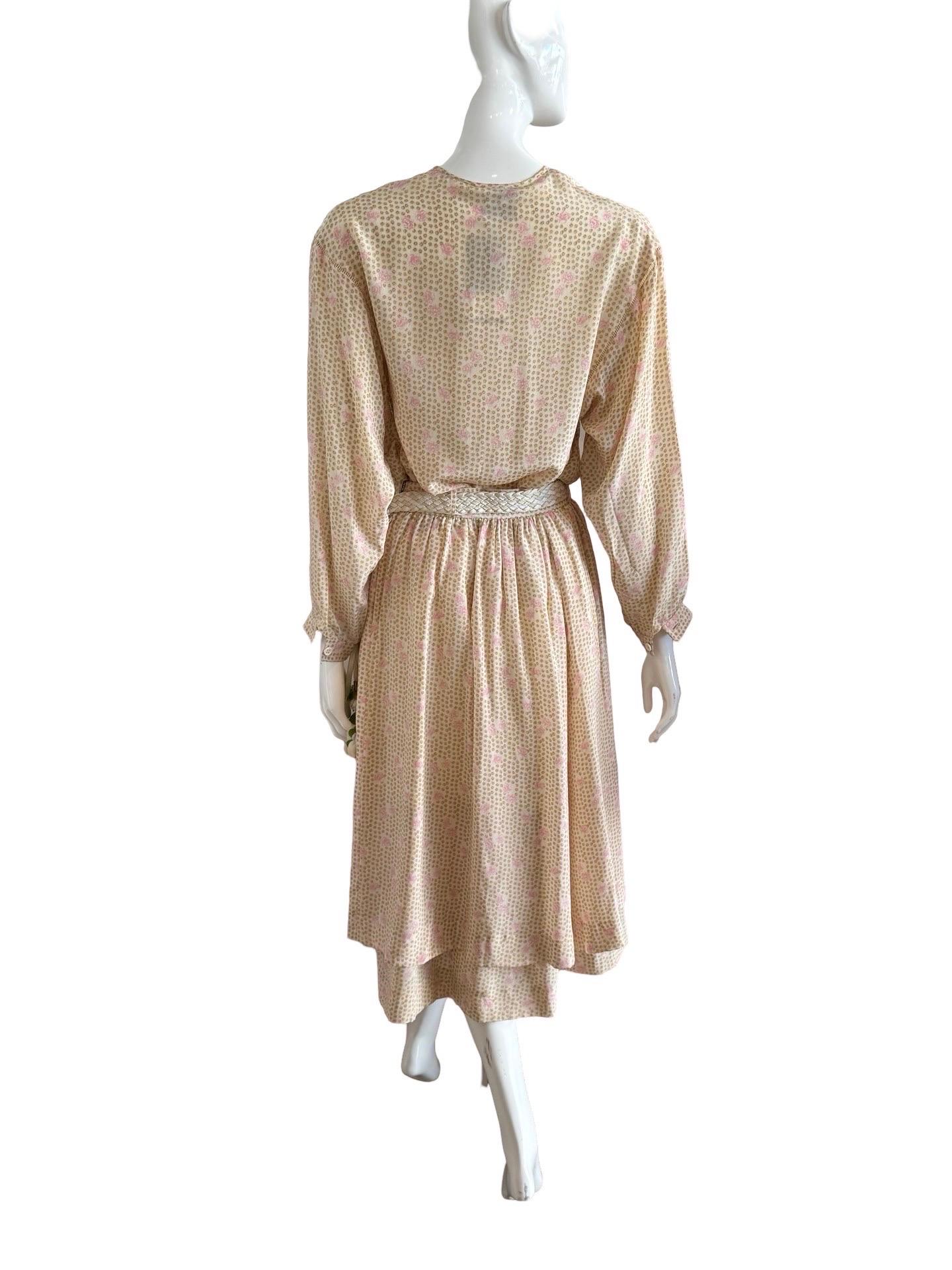 1980s Valentino Silk Rose Skirt Set For Sale 1
