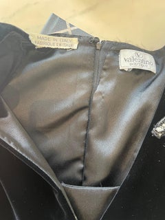1980s Valentino Size 10 Black Beaded Feather Velvet + Silk Vintage 80s Dress