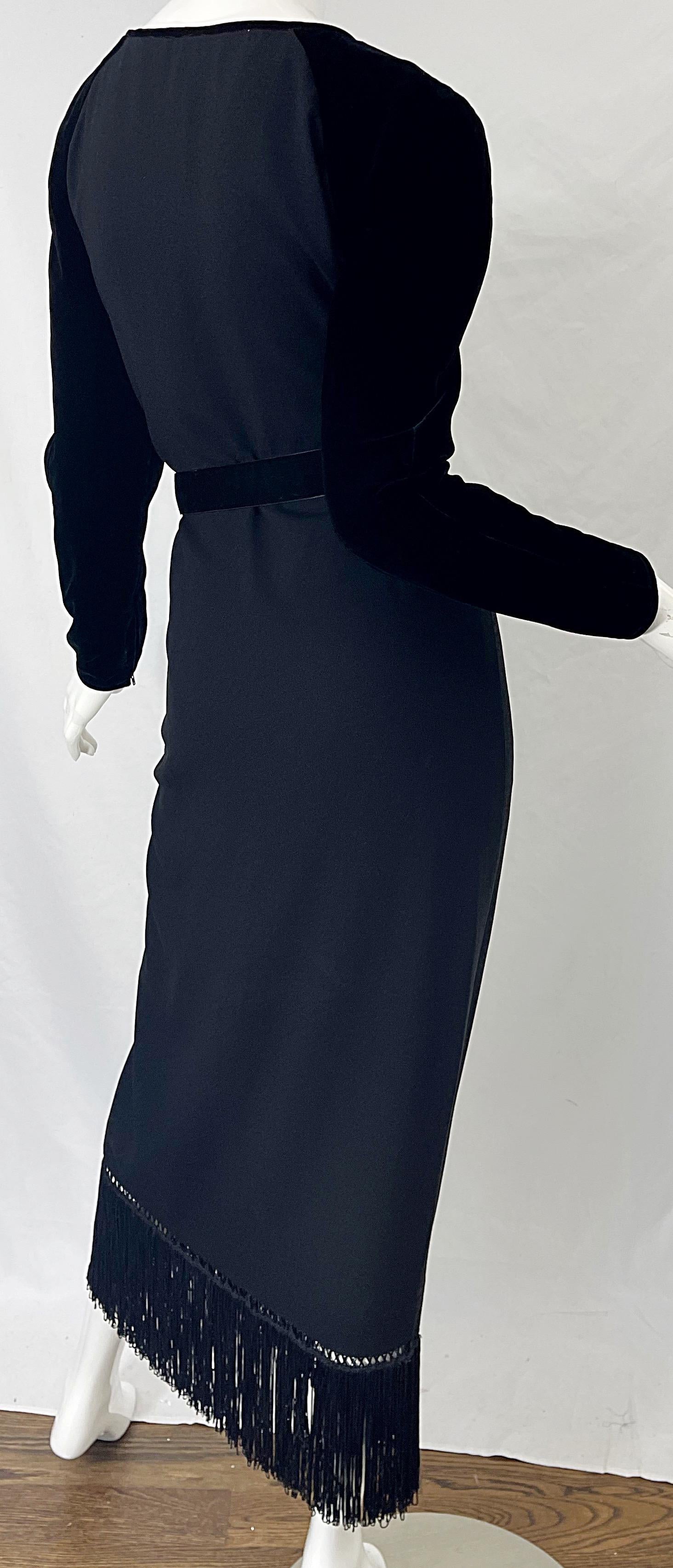 1980s Valentino Size 8 Black Open Front Long Sleeve Vintage 80s Gown Dress For Sale 8