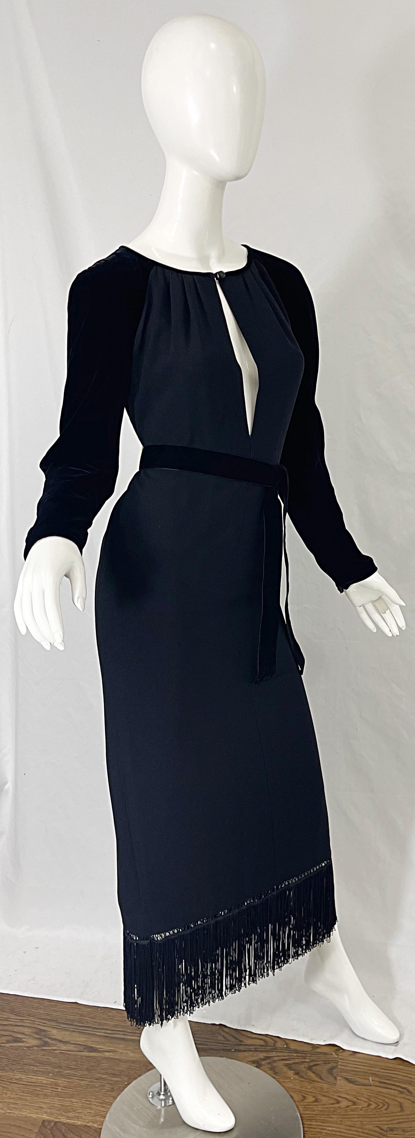 1980s Valentino Size 8 Black Open Front Long Sleeve Vintage 80s Gown Dress For Sale 9