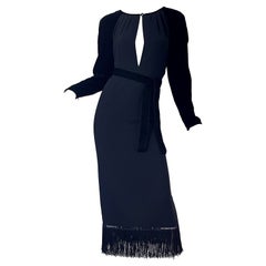 1980 Valentino Size 8 Black Open Front Long Sleeve Vintage 80s Gown Dress