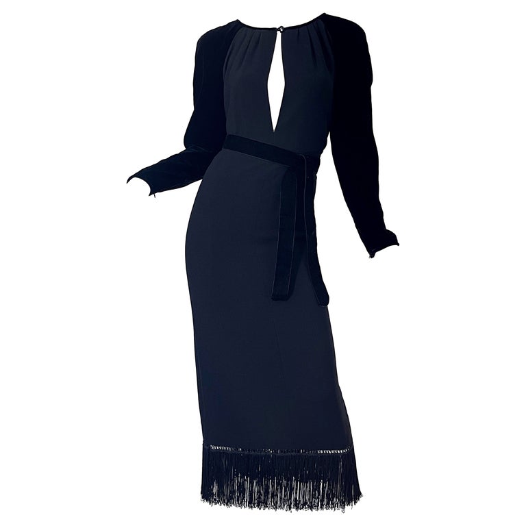 1980s Valentino Size 8 Black Open Front Long Sleeve Vintage 80s Gown Dress  at 1stDibs