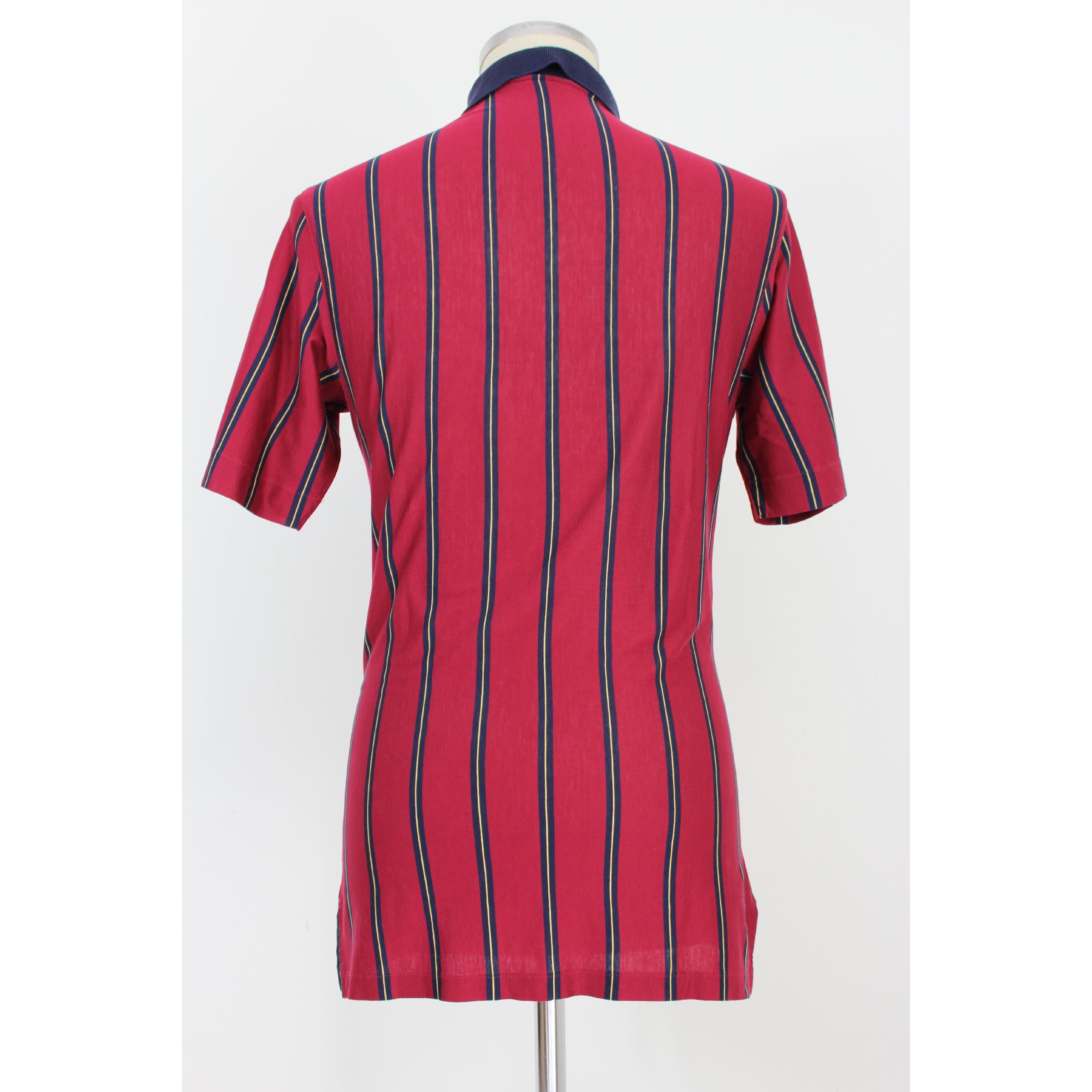 Men's 1980s Valentino Sport Blue Red Cotton Pinstripe Polo Shirt 