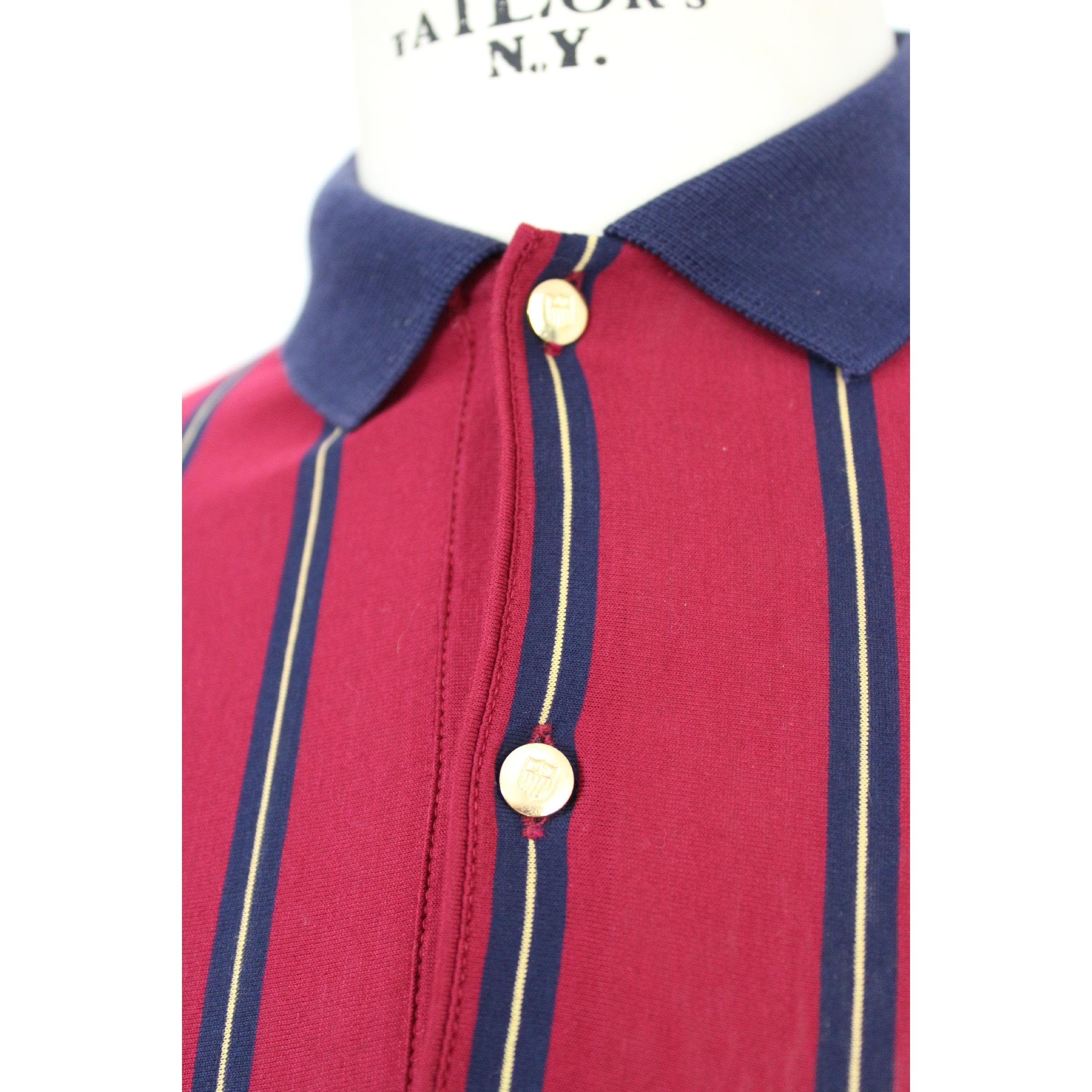 1980s Valentino Sport Blue Red Cotton Pinstripe Polo Shirt  3