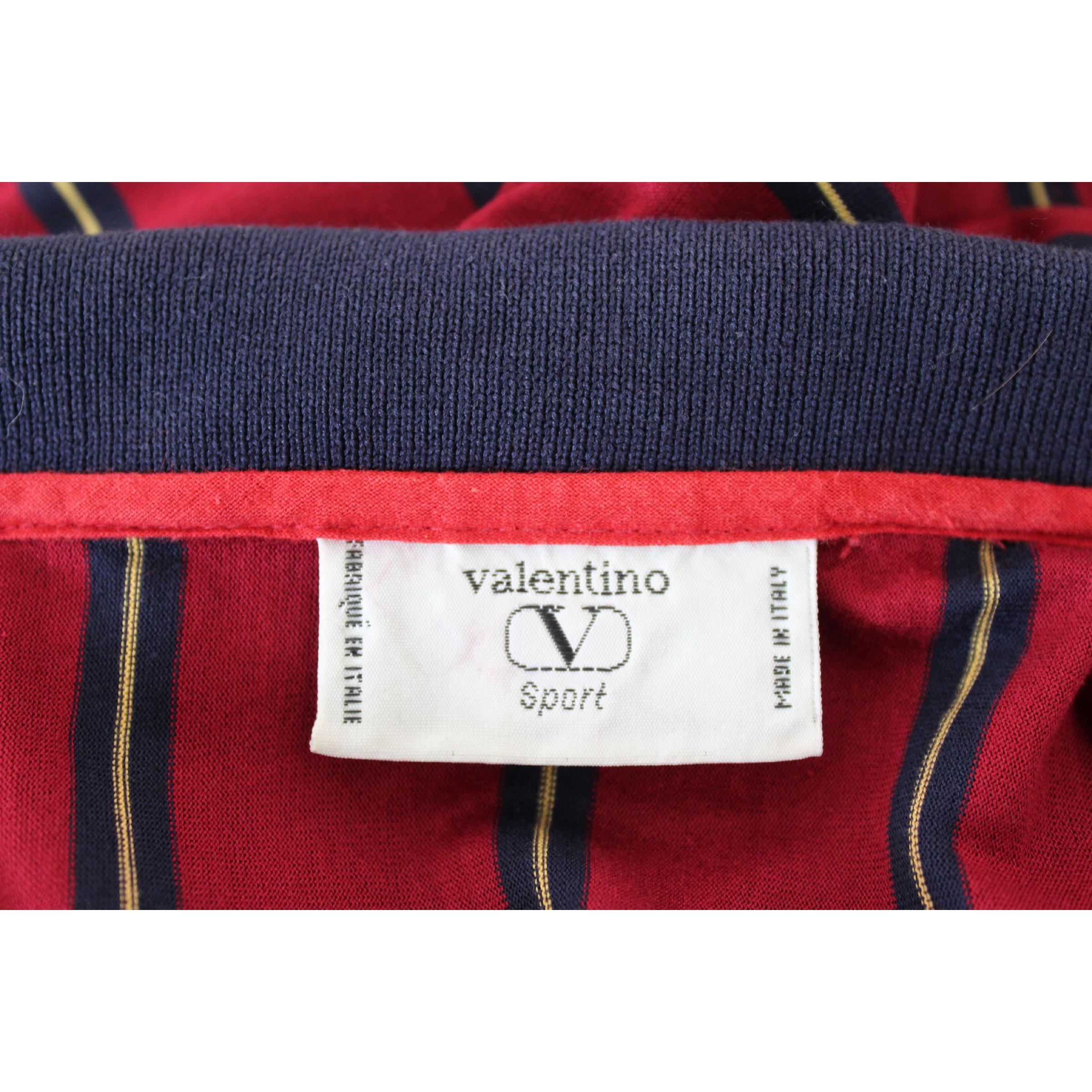 1980s Valentino Sport Blue Red Cotton Pinstripe Polo Shirt  4