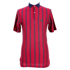 1980s Valentino Sport Blue Red Cotton Pinstripe Polo Shirt