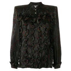 1980s Valentino Vintage Multicolor Floral Print Silk Ruffled Shirt